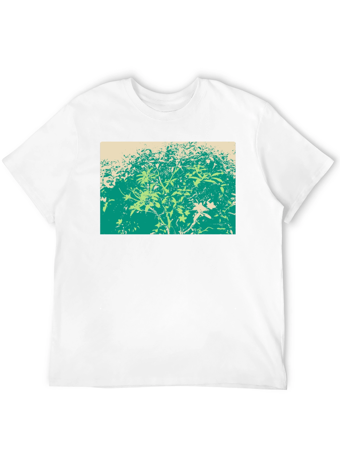 Green Botanical Print Black T-Shirt