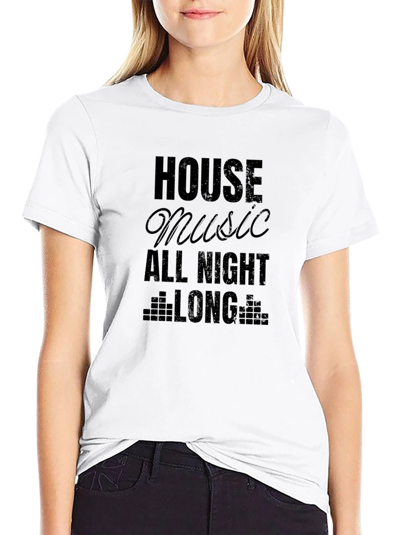 House Music All Night Long Black T-Shirt