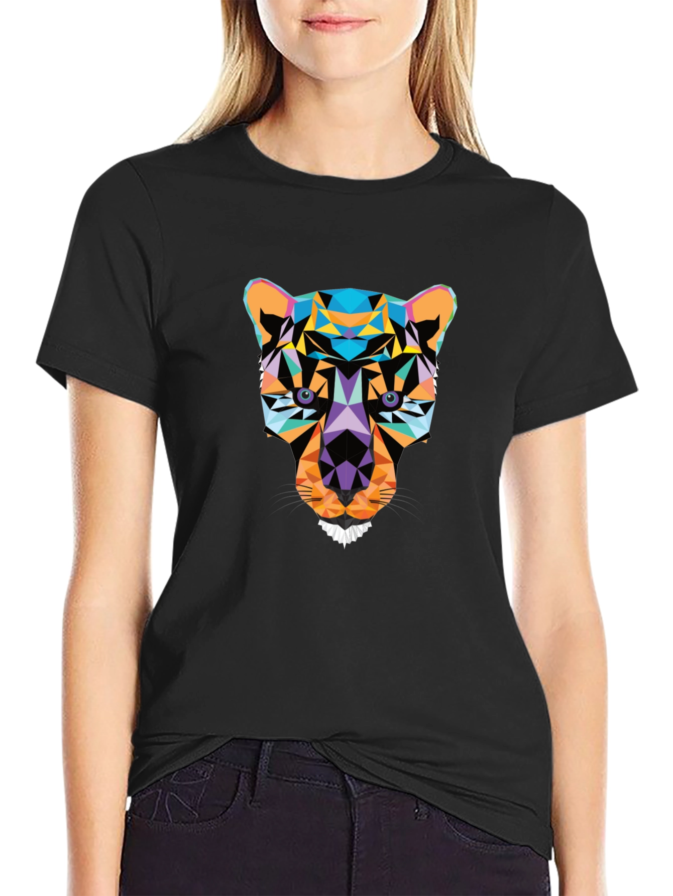 Geometric Panther Graphic Black T-Shirt
