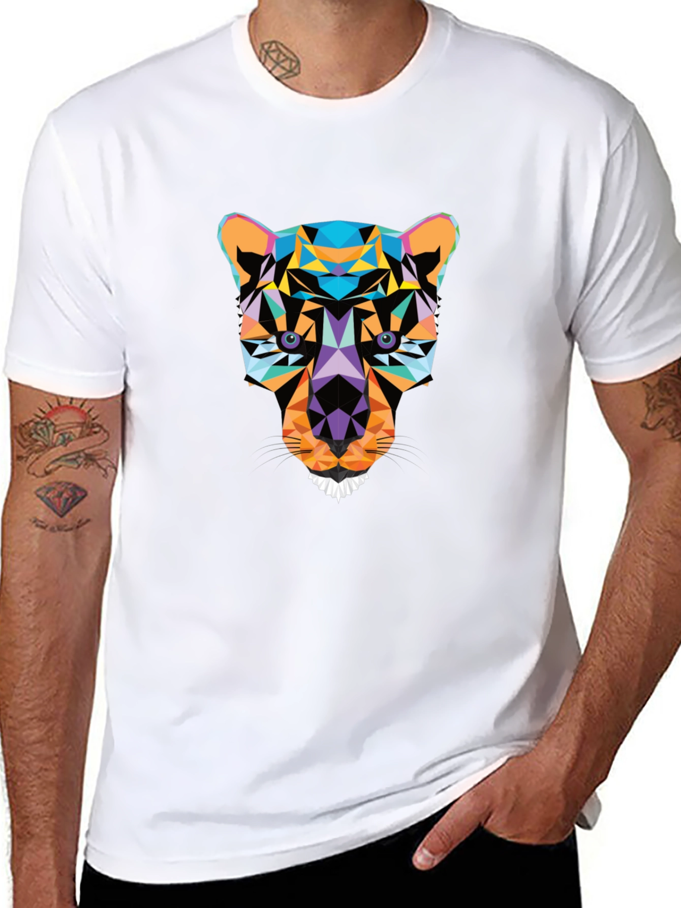 Geometric Panther Graphic Black T-Shirt