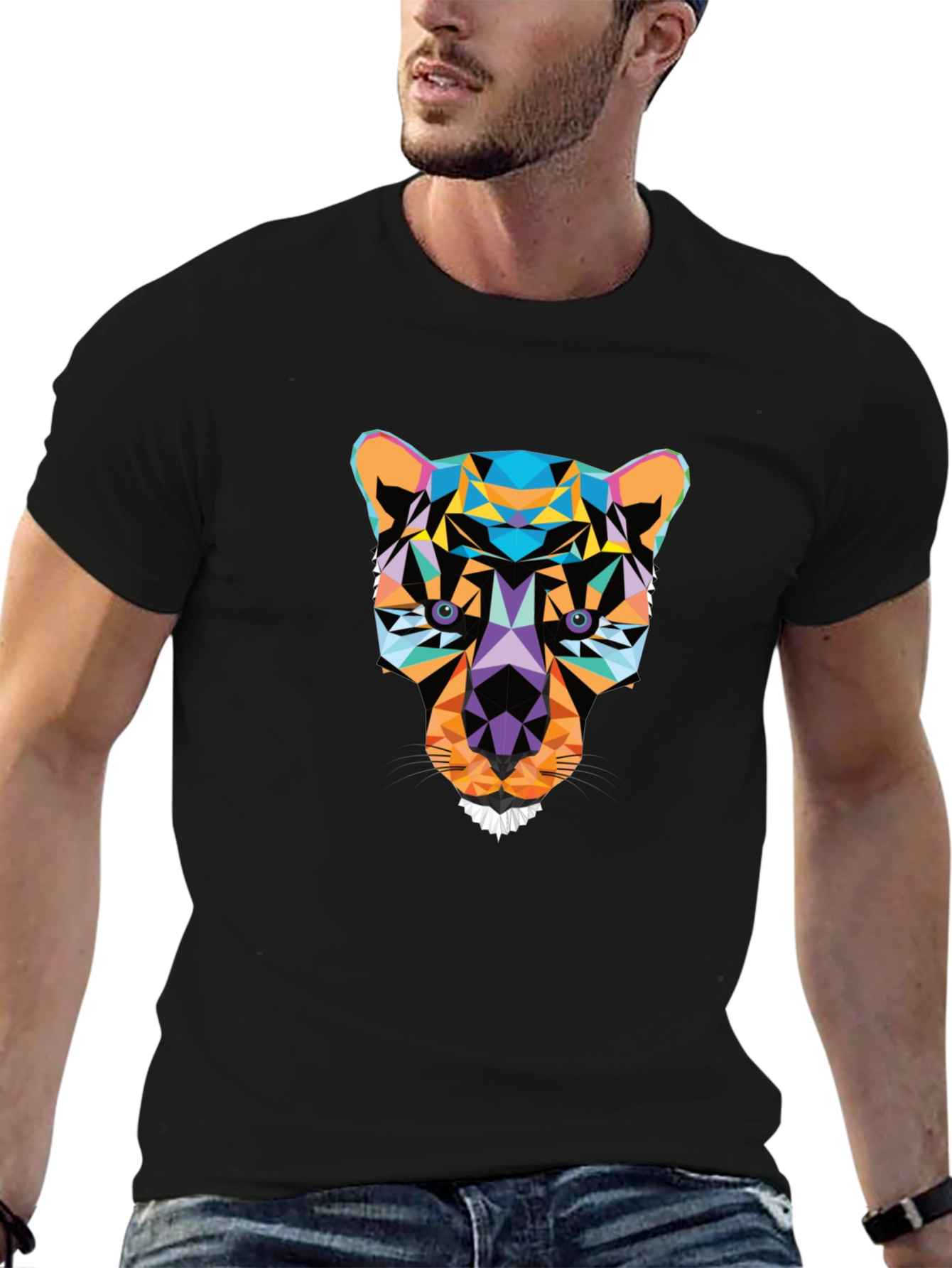 Geometric Panther Graphic Black T-Shirt