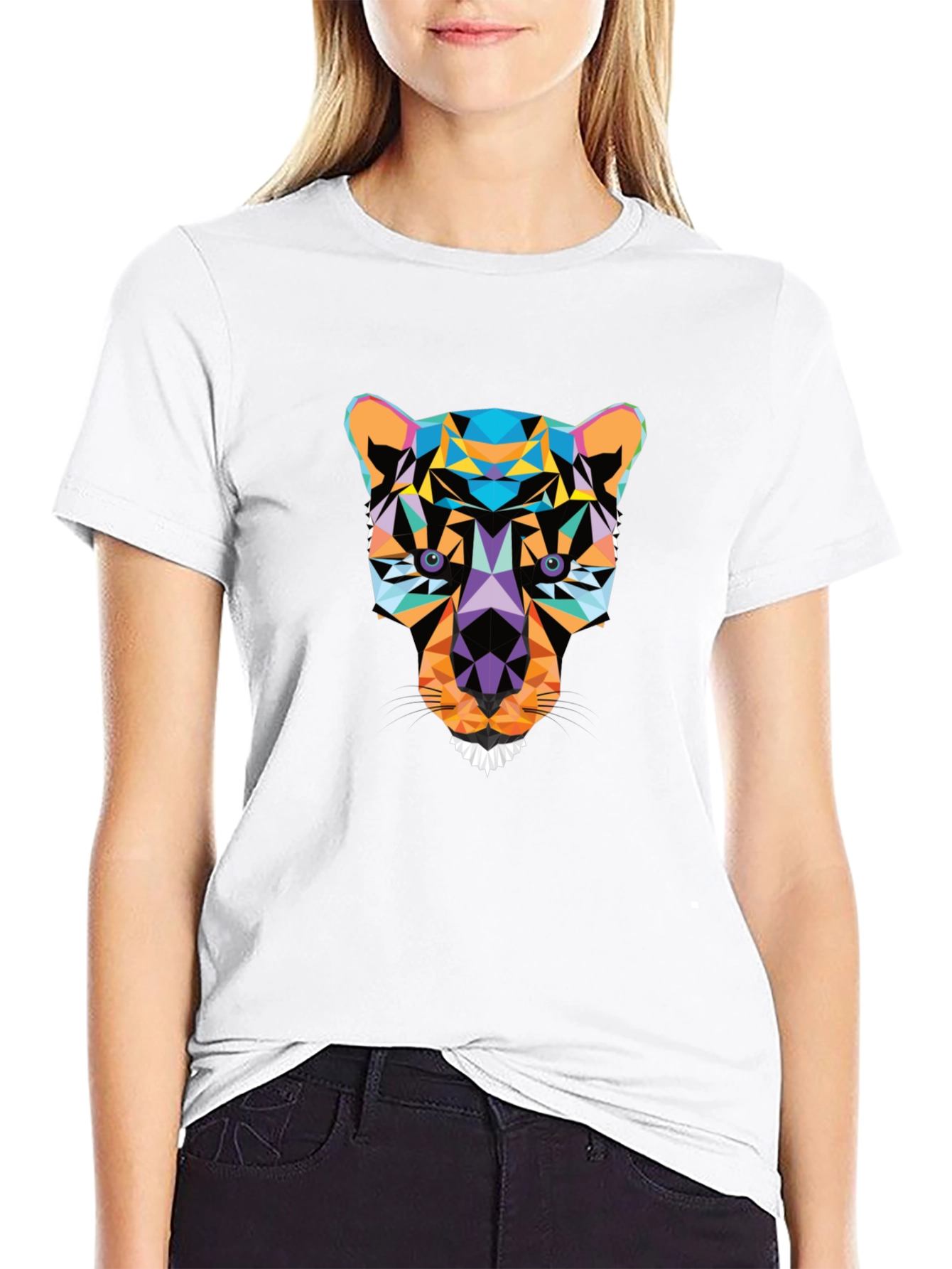 Geometric Panther Graphic Black T-Shirt