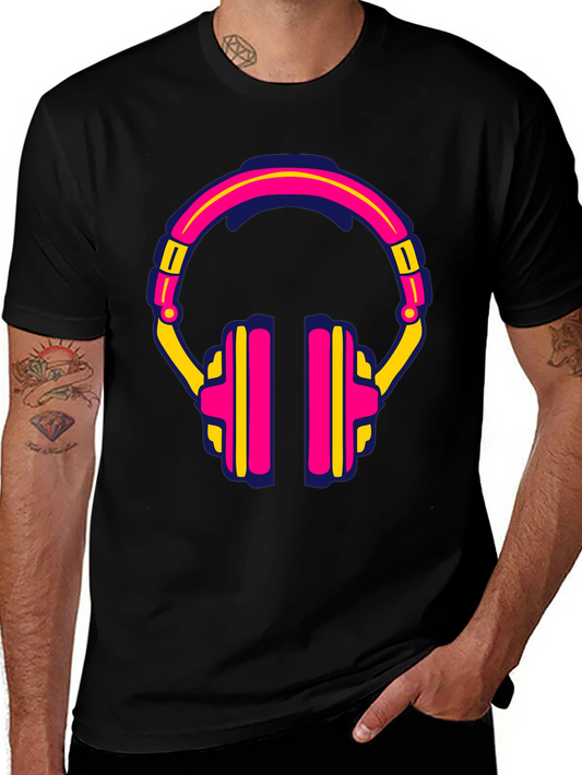 Retro Headphone Graphic Tee - Black