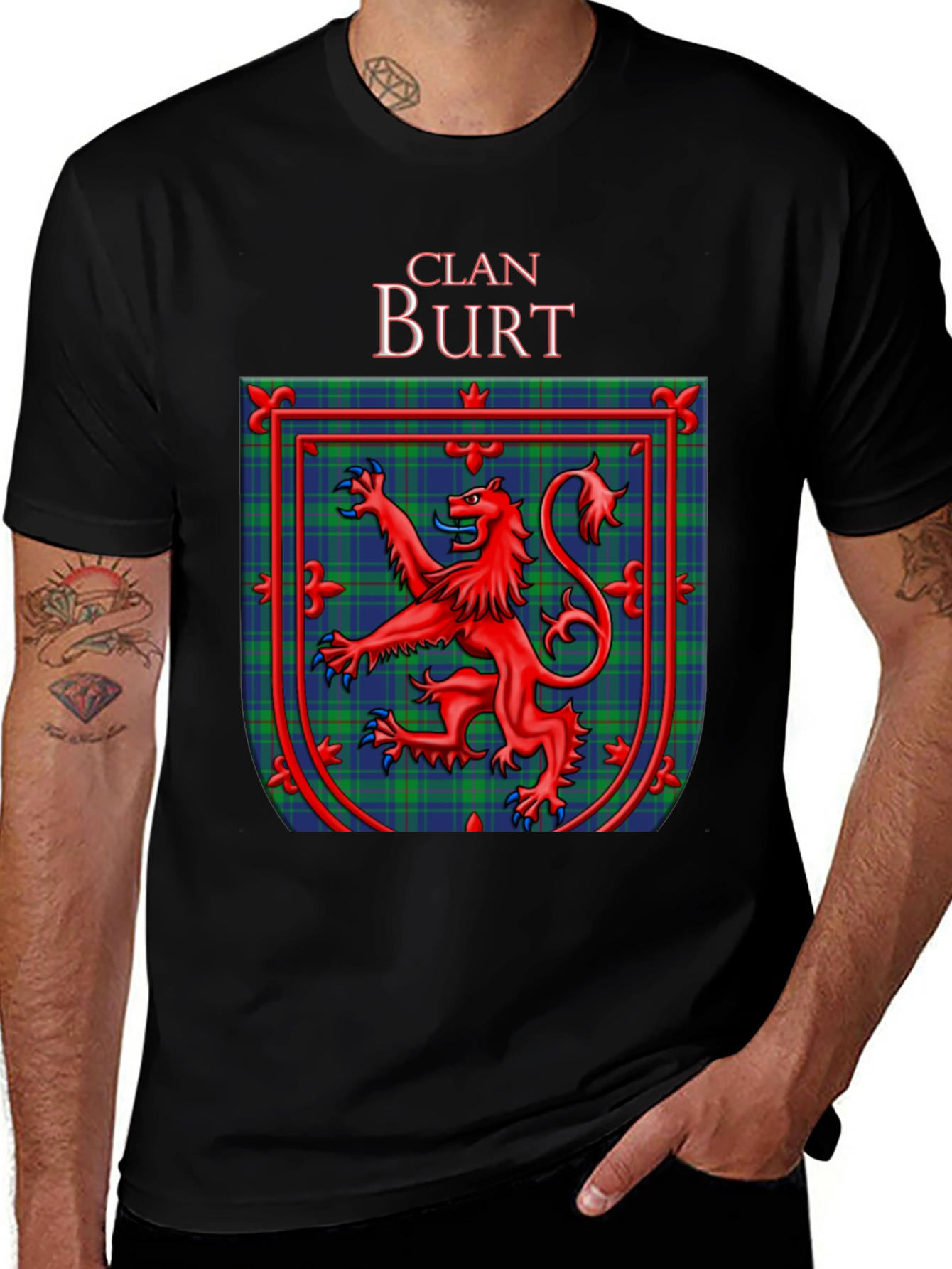 Clan Burt Scottish Tartan Crest Black T-Shirt
