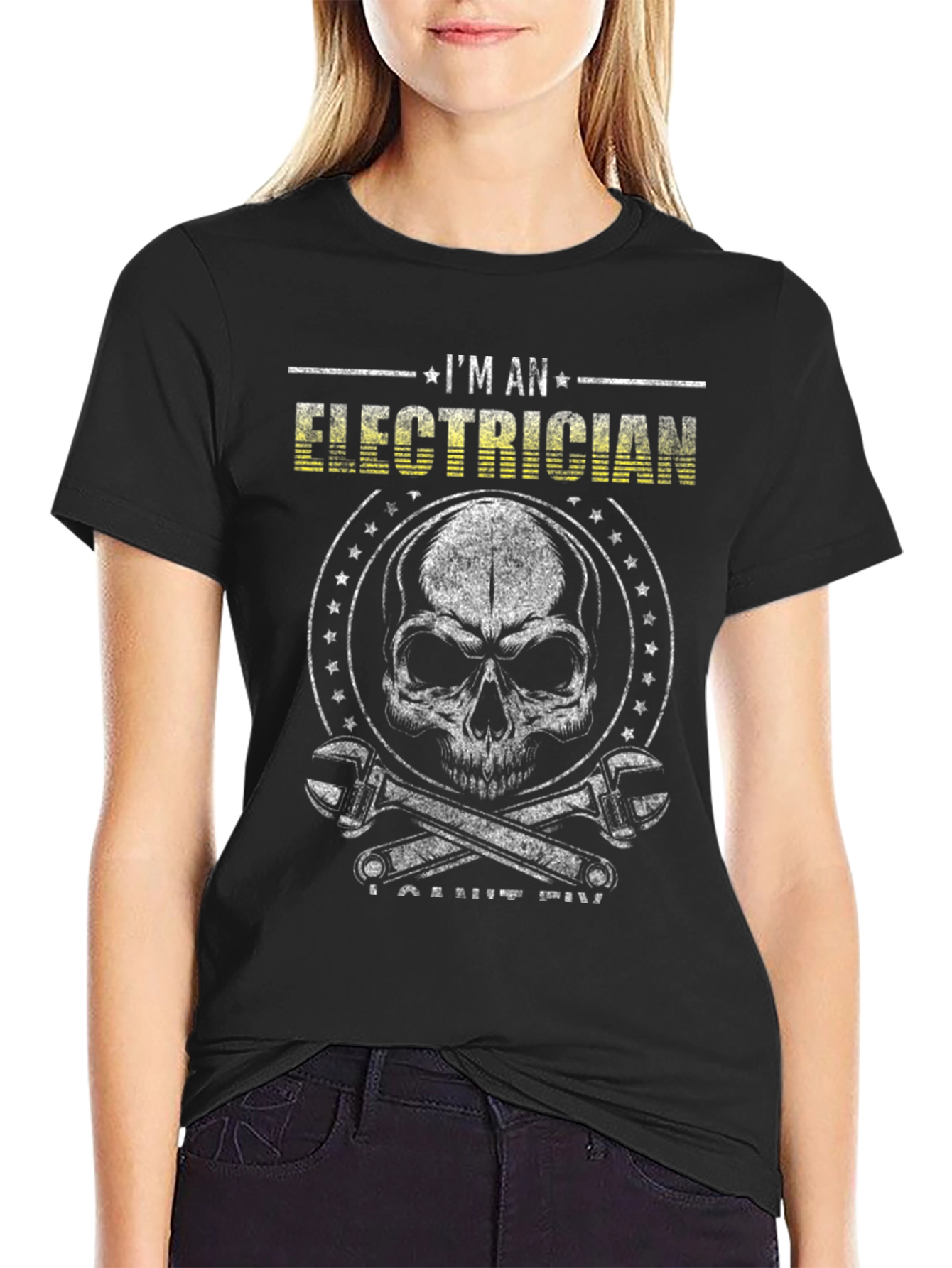 Electrician Skull Graphic T-Shirt - Mens Black Tee
