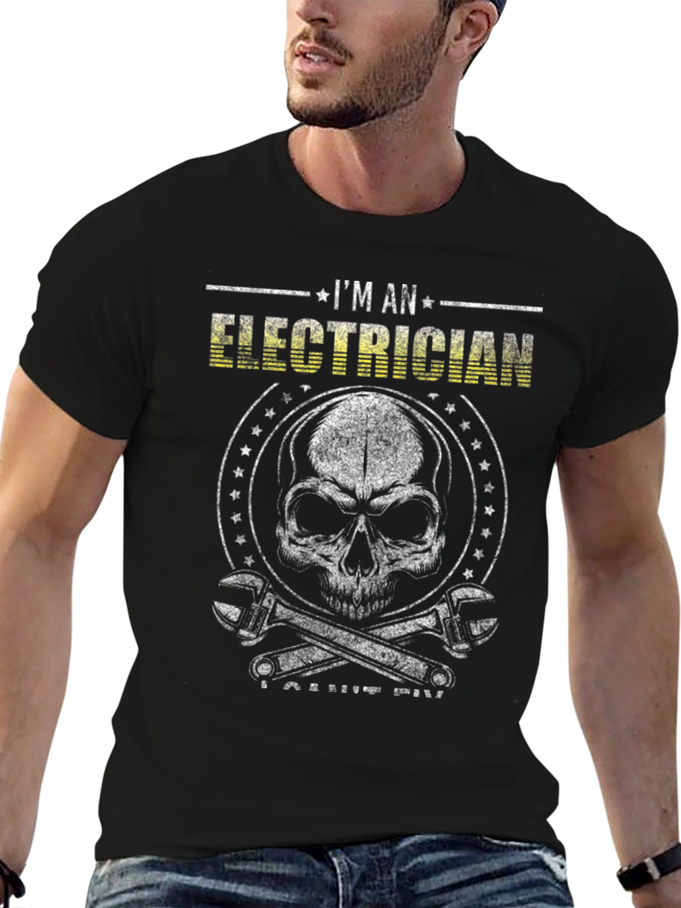 Electrician Skull Graphic T-Shirt - Mens Black Tee