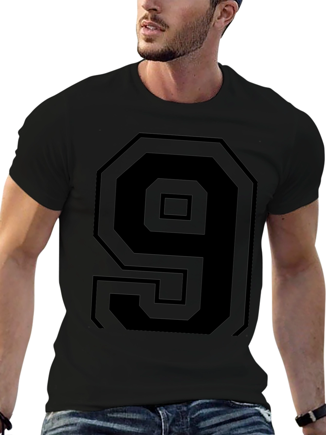 Black T-Shirt with Bold Number 9 Design