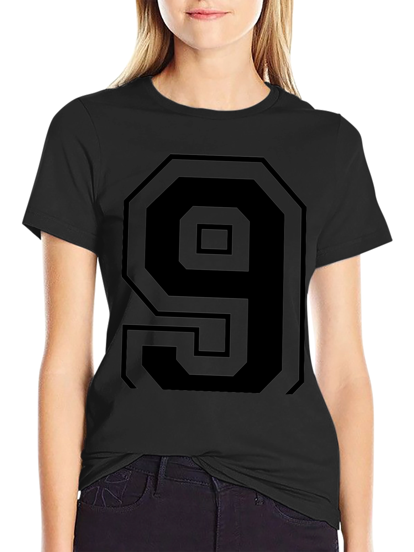 Black T-Shirt with Bold Number 9 Design
