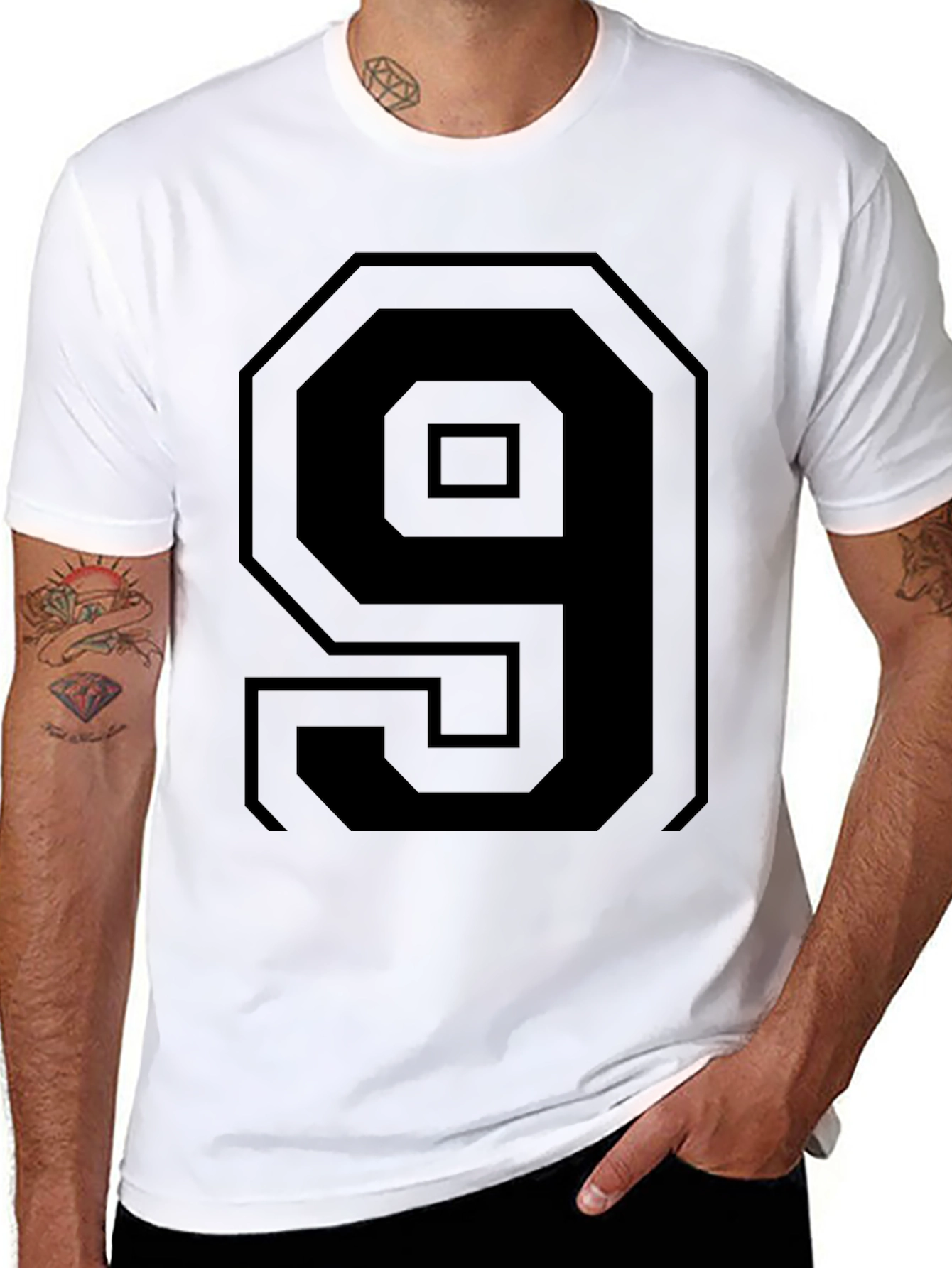 Black T-Shirt with Bold Number 9 Design
