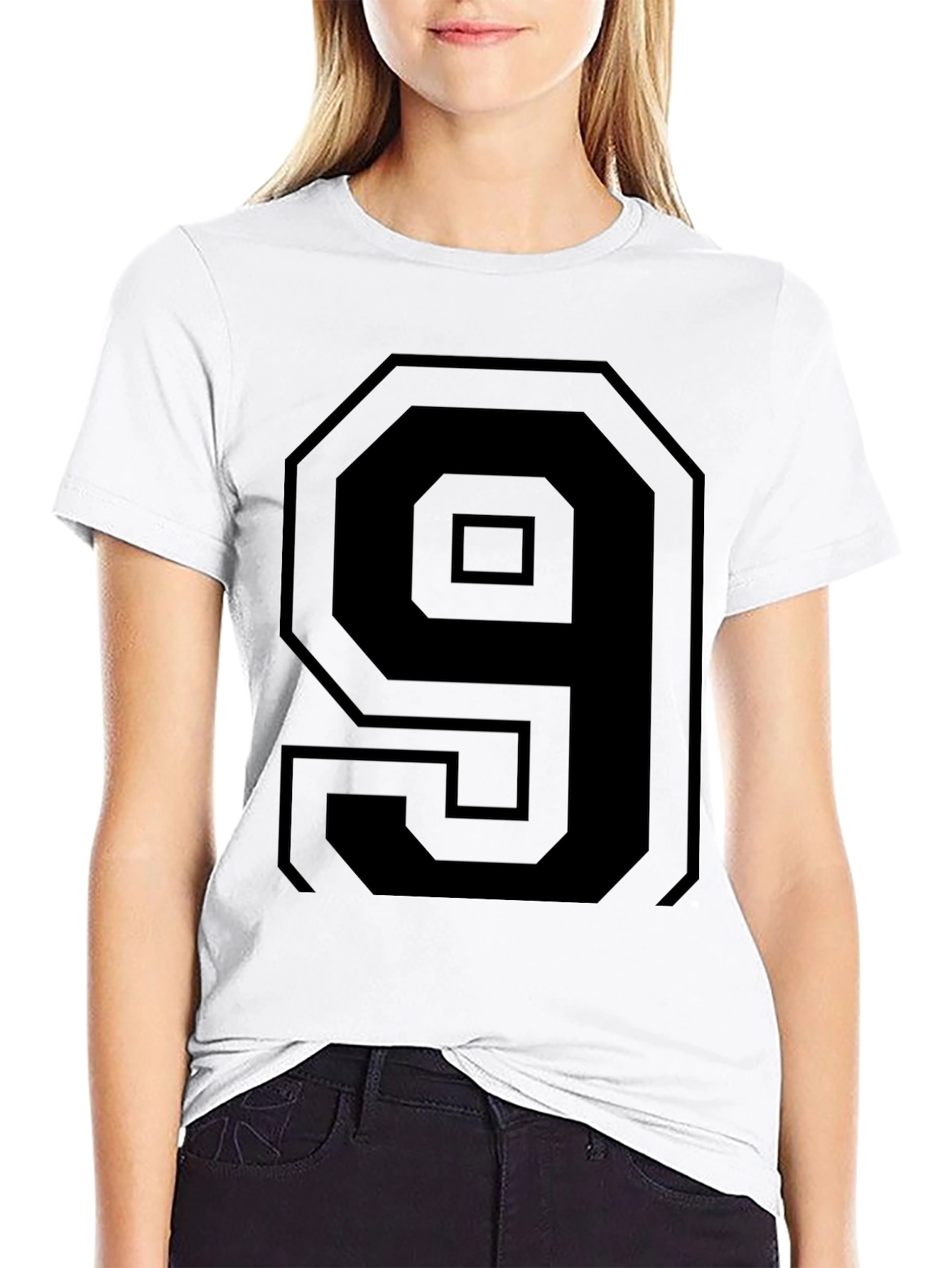 Black T-Shirt with Bold Number 9 Design