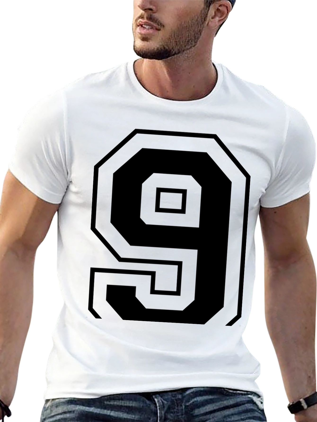 Black T-Shirt with Bold Number 9 Design