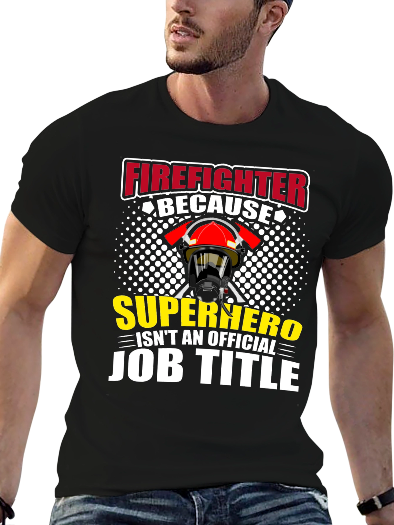 Firefighter Superhero Job Title Graphic T-Shirt