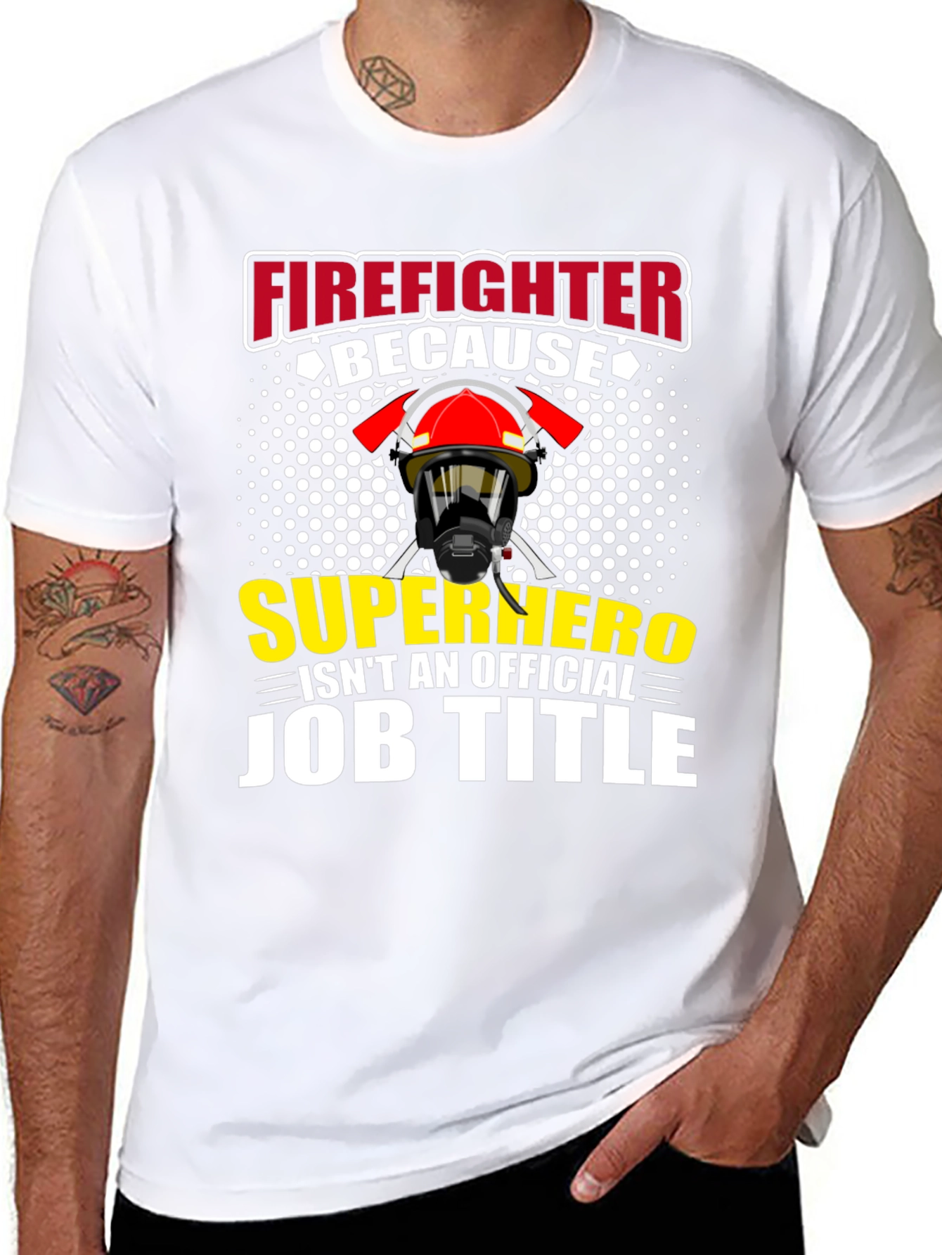 Firefighter Superhero Job Title Graphic T-Shirt