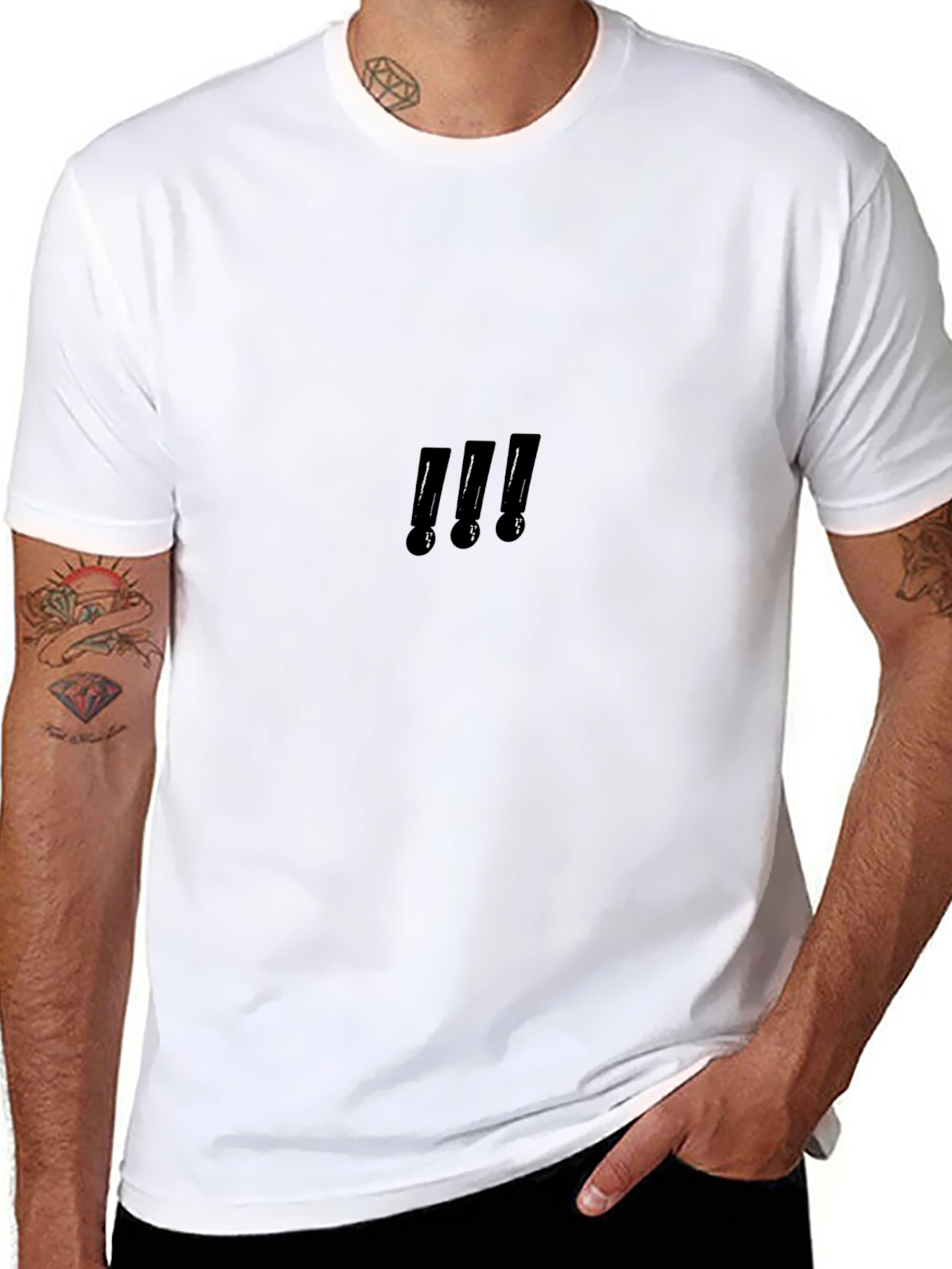 Sleek Black T-Shirt with Subtle Exclamation Mark Design