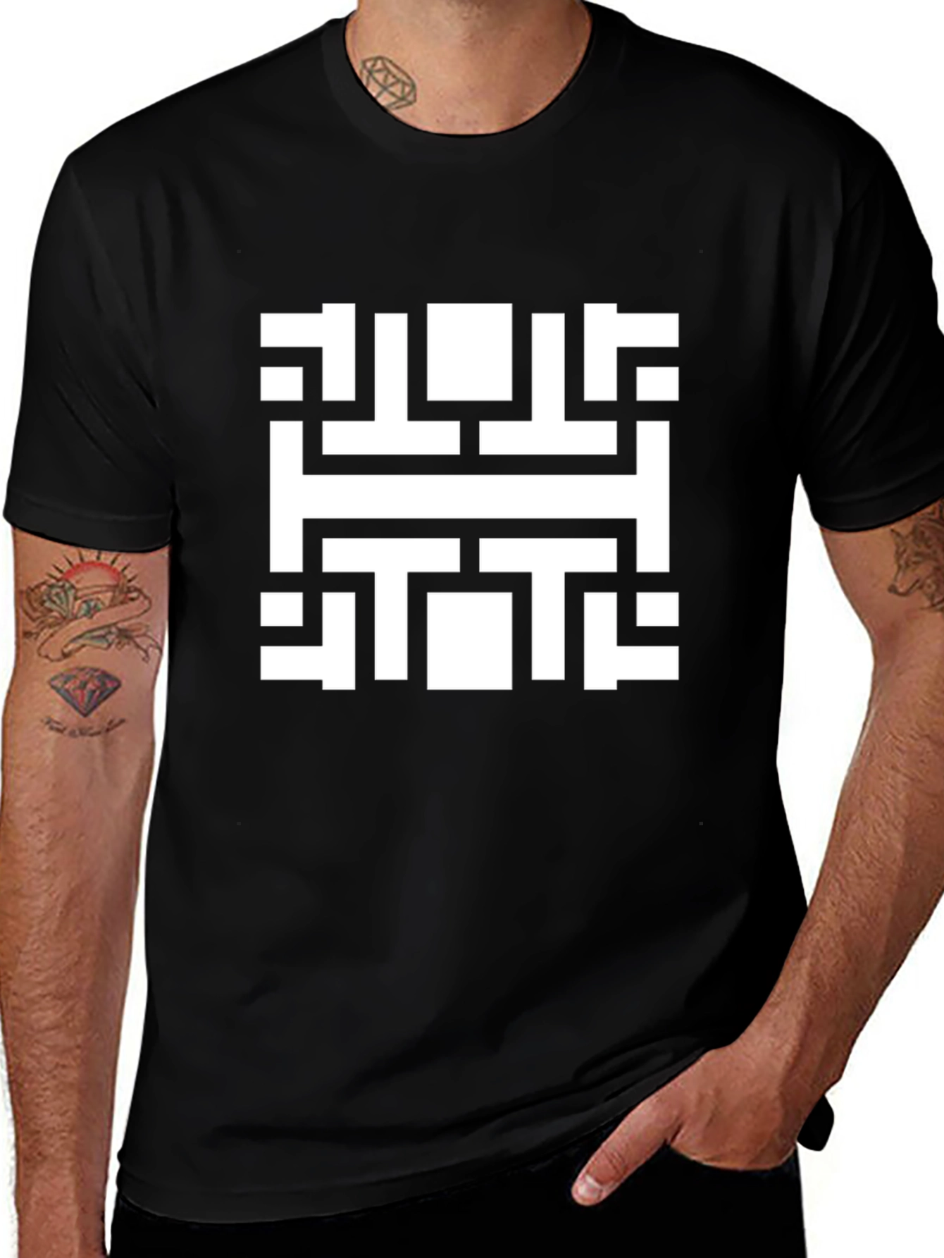 Abstract Geometric Pattern Black T-Shirt