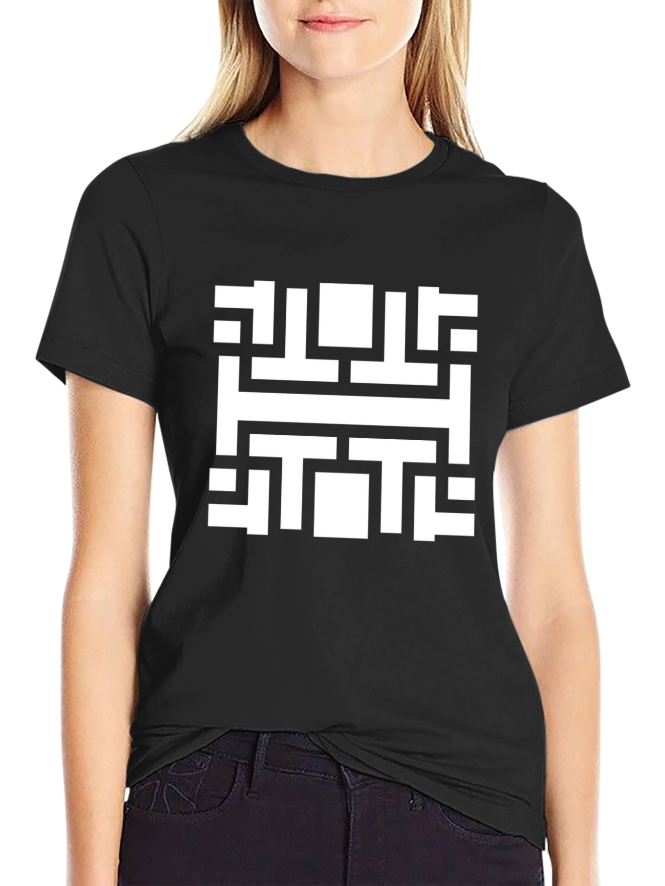 Abstract Geometric Pattern Black T-Shirt