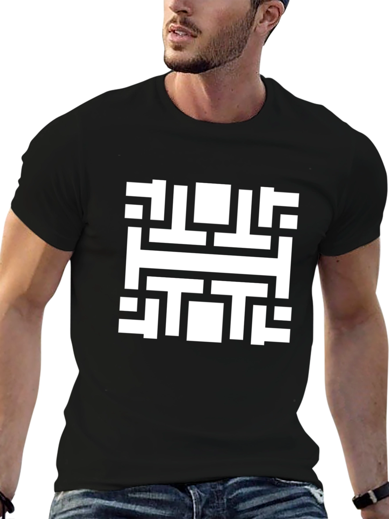Abstract Geometric Pattern Black T-Shirt