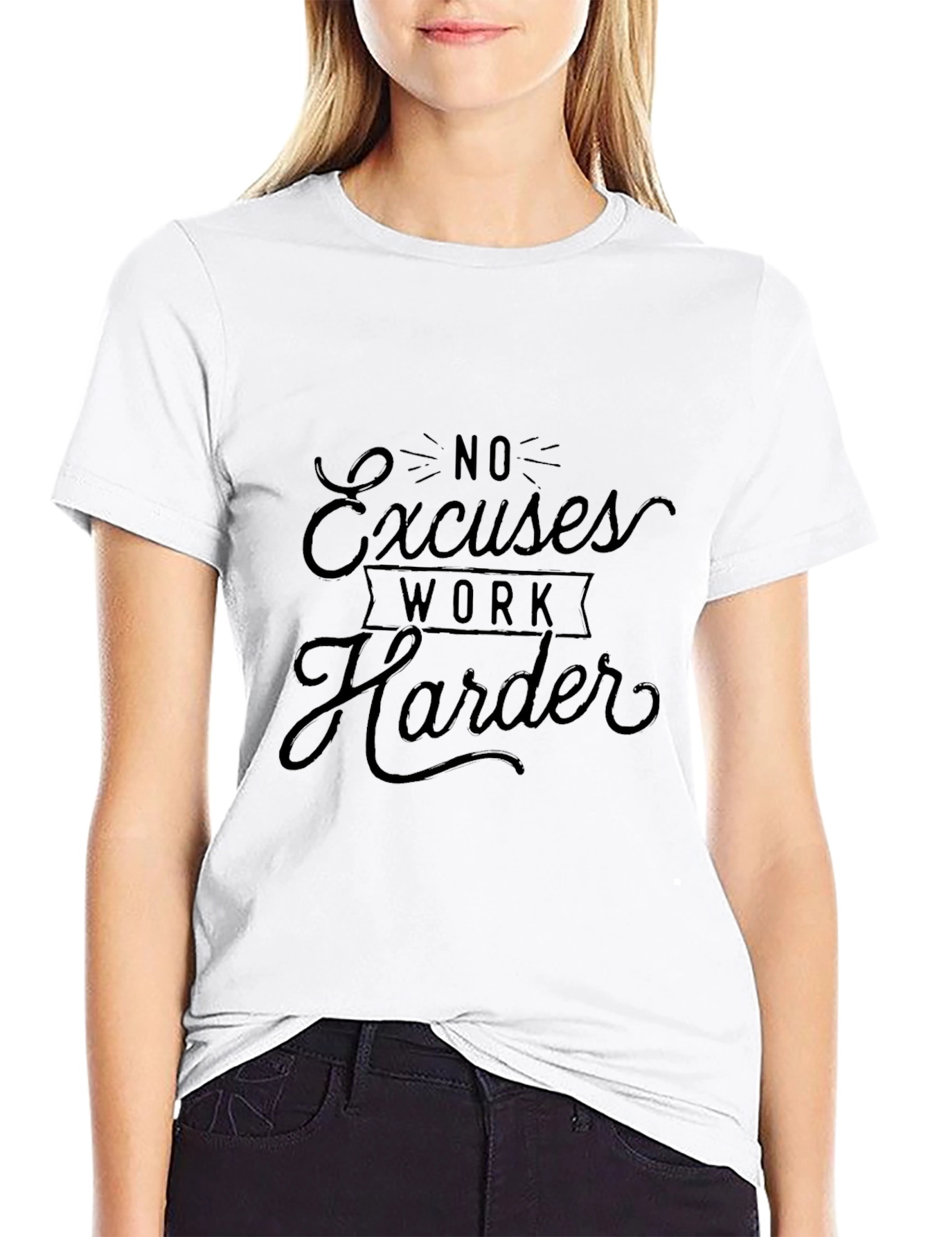 Motivational Black T-Shirt: No Excuses Work Harder
