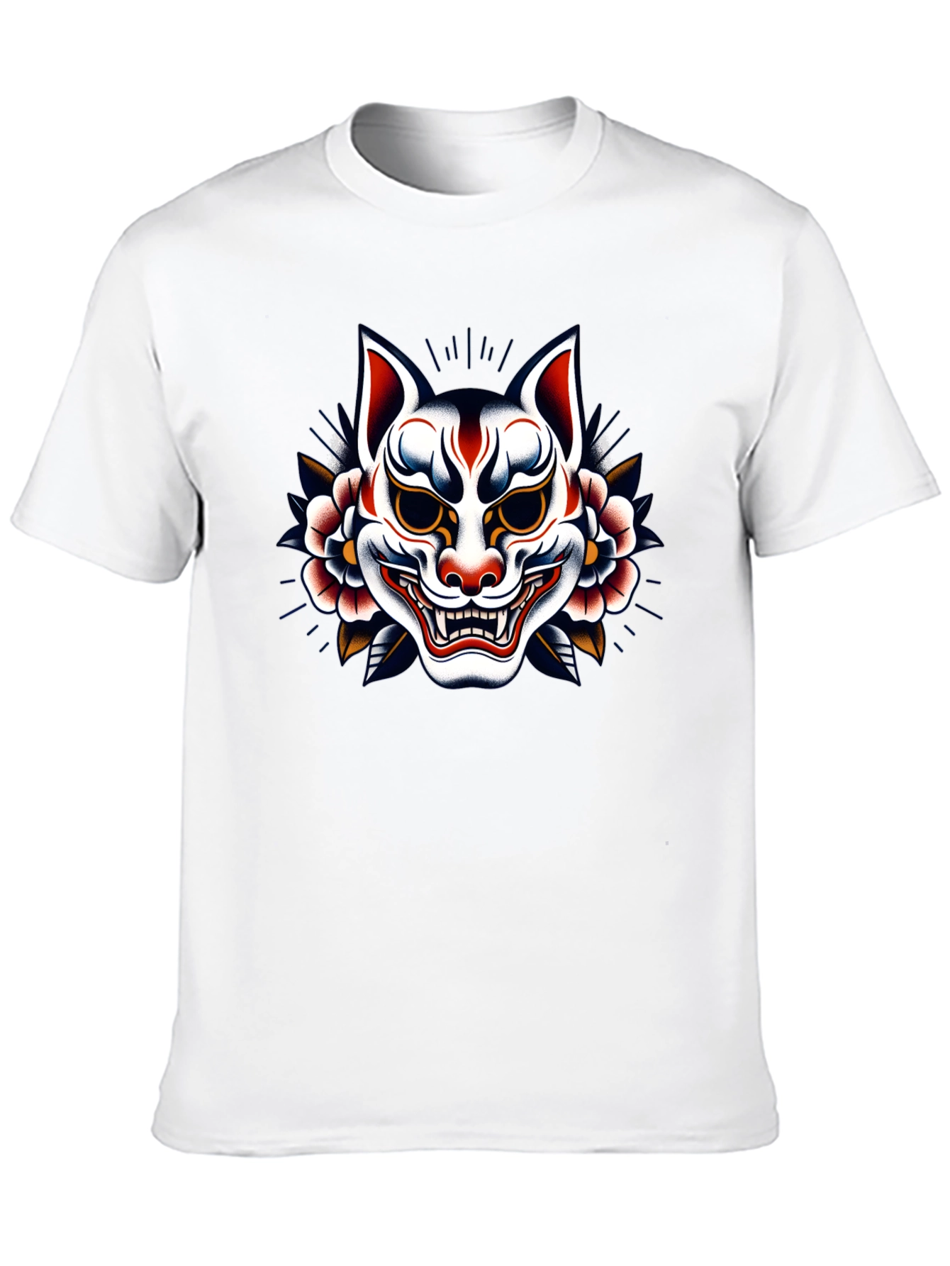 Japanese Kitsune Mask Graphic Black T-Shirt