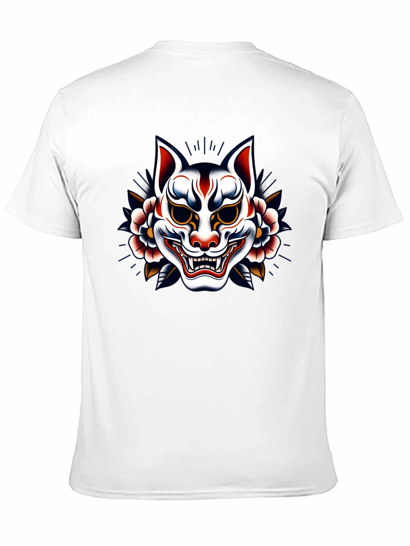 Japanese Kitsune Mask Graphic Black T-Shirt