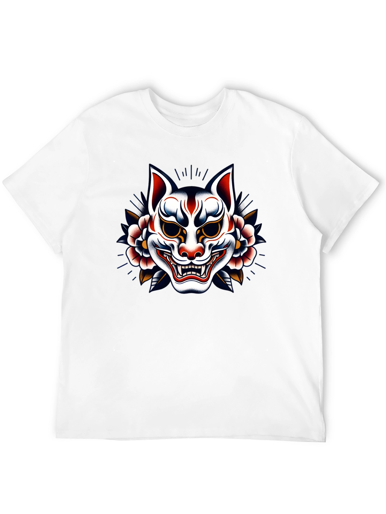 Japanese Kitsune Mask Graphic Black T-Shirt