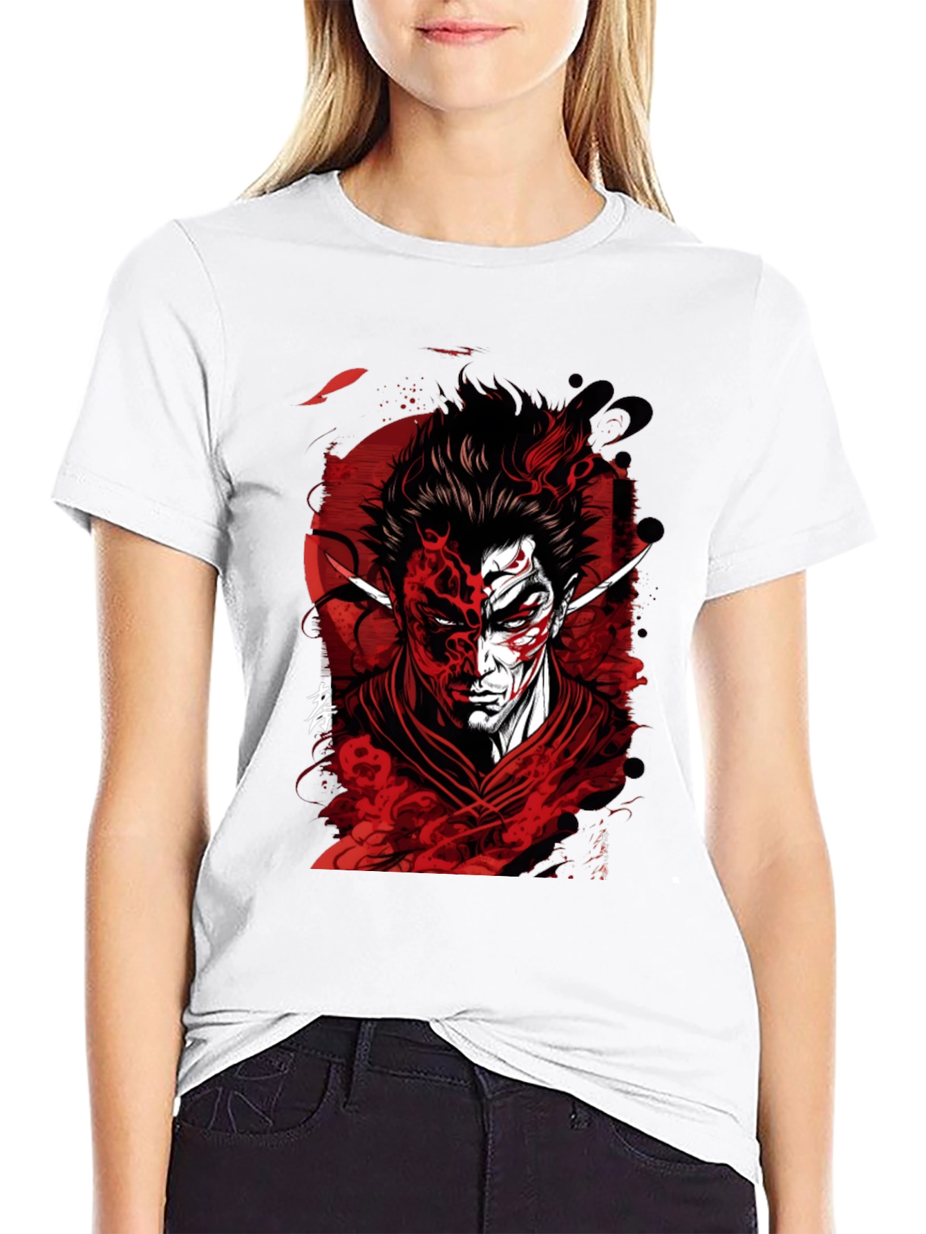 Samurai Demon Graphic Tee - Red and Black Design