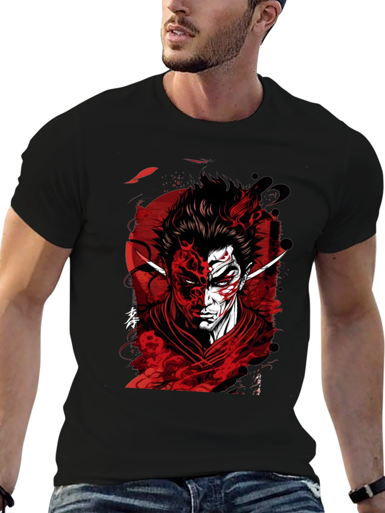 Samurai Demon Graphic Tee - Red and Black Design