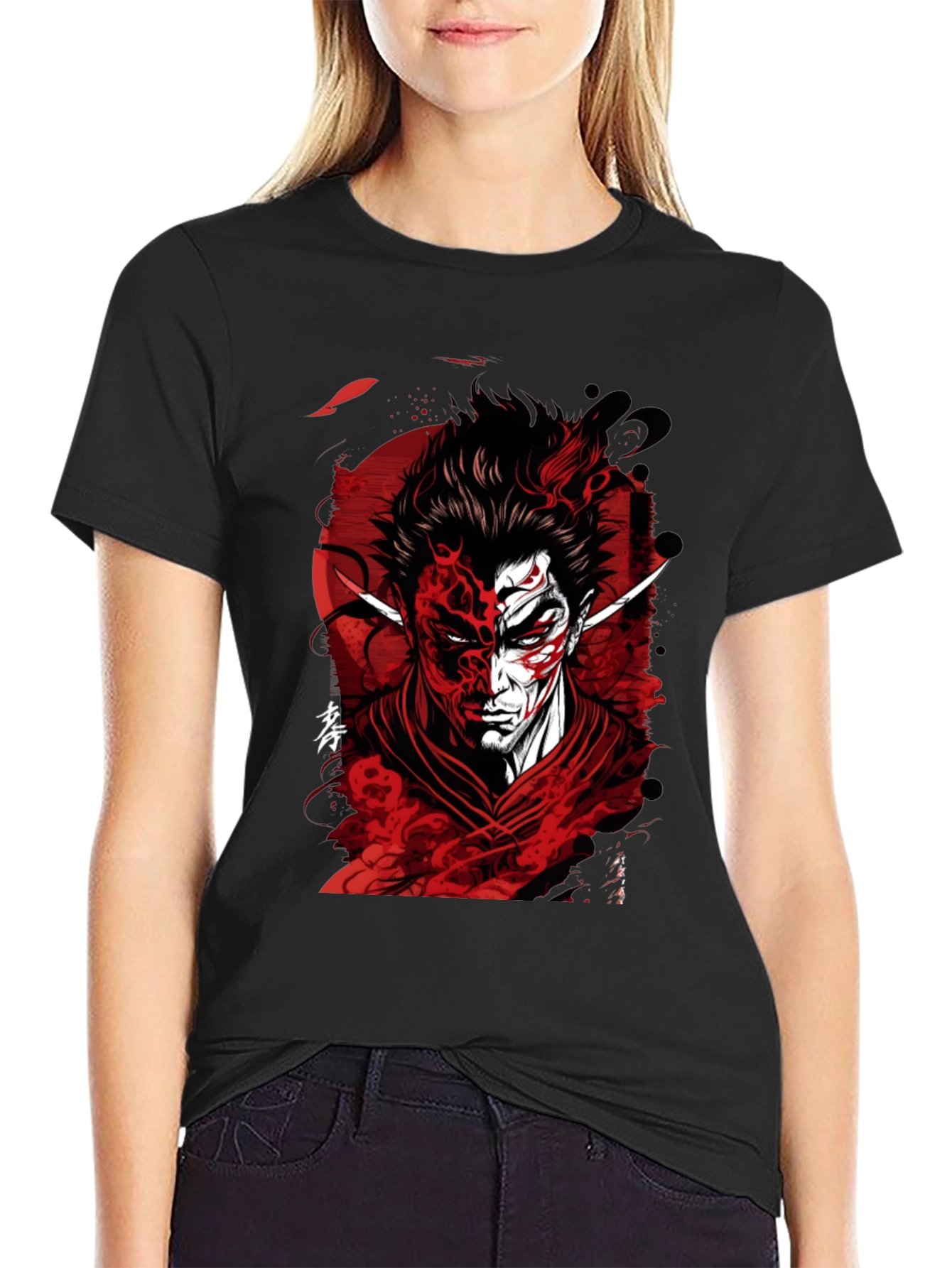 Samurai Demon Graphic Tee - Red and Black Design