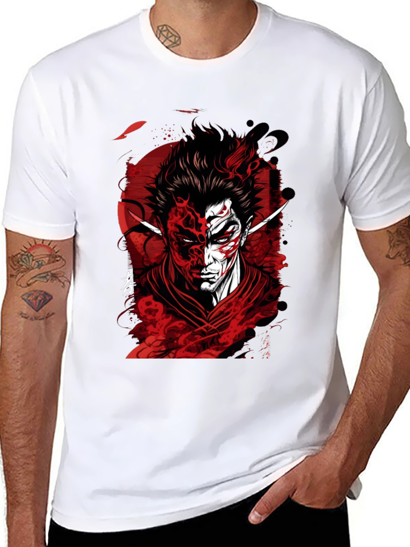 Samurai Demon Graphic Tee - Red and Black Design