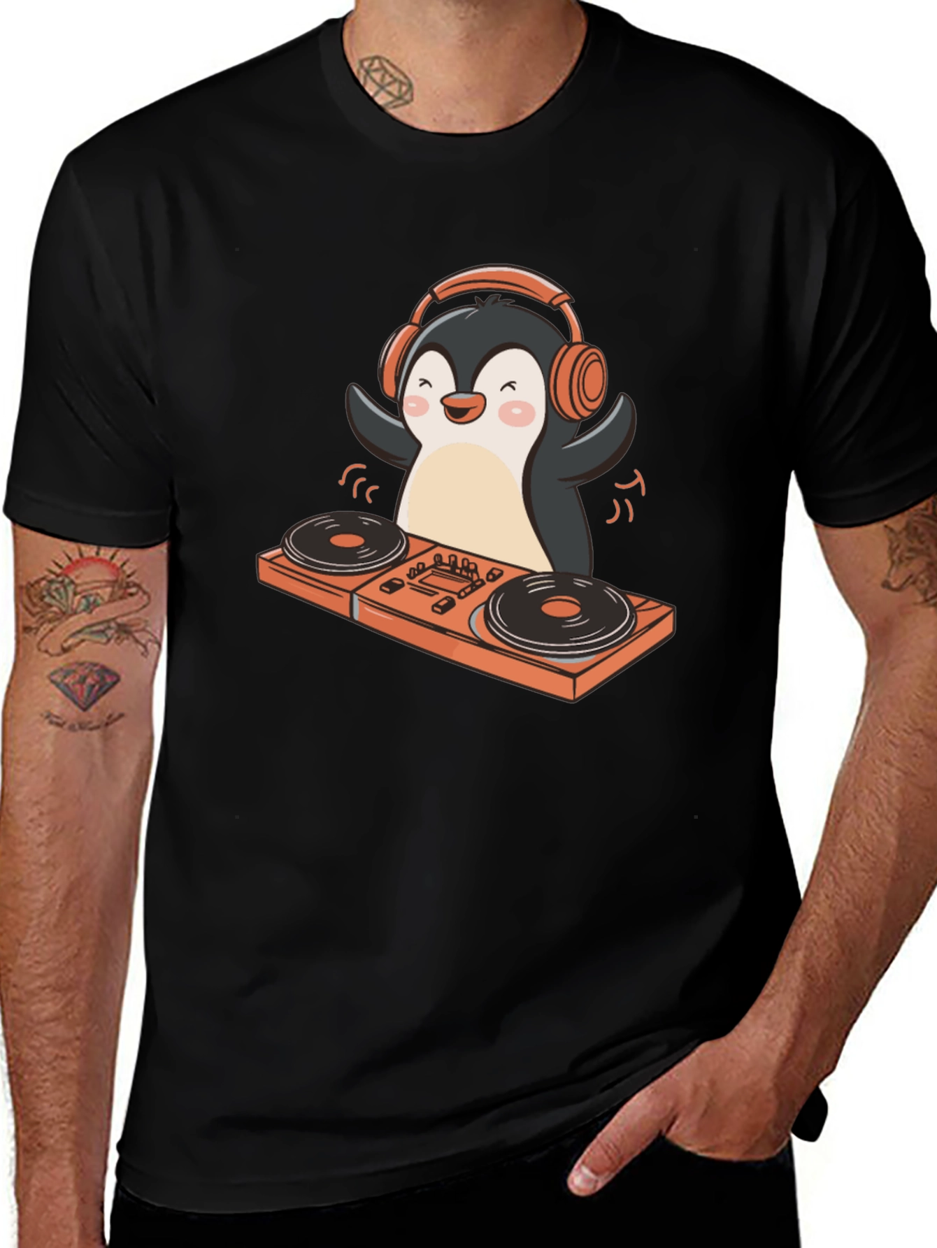 DJ Penguin Graphic T-Shirt - Black