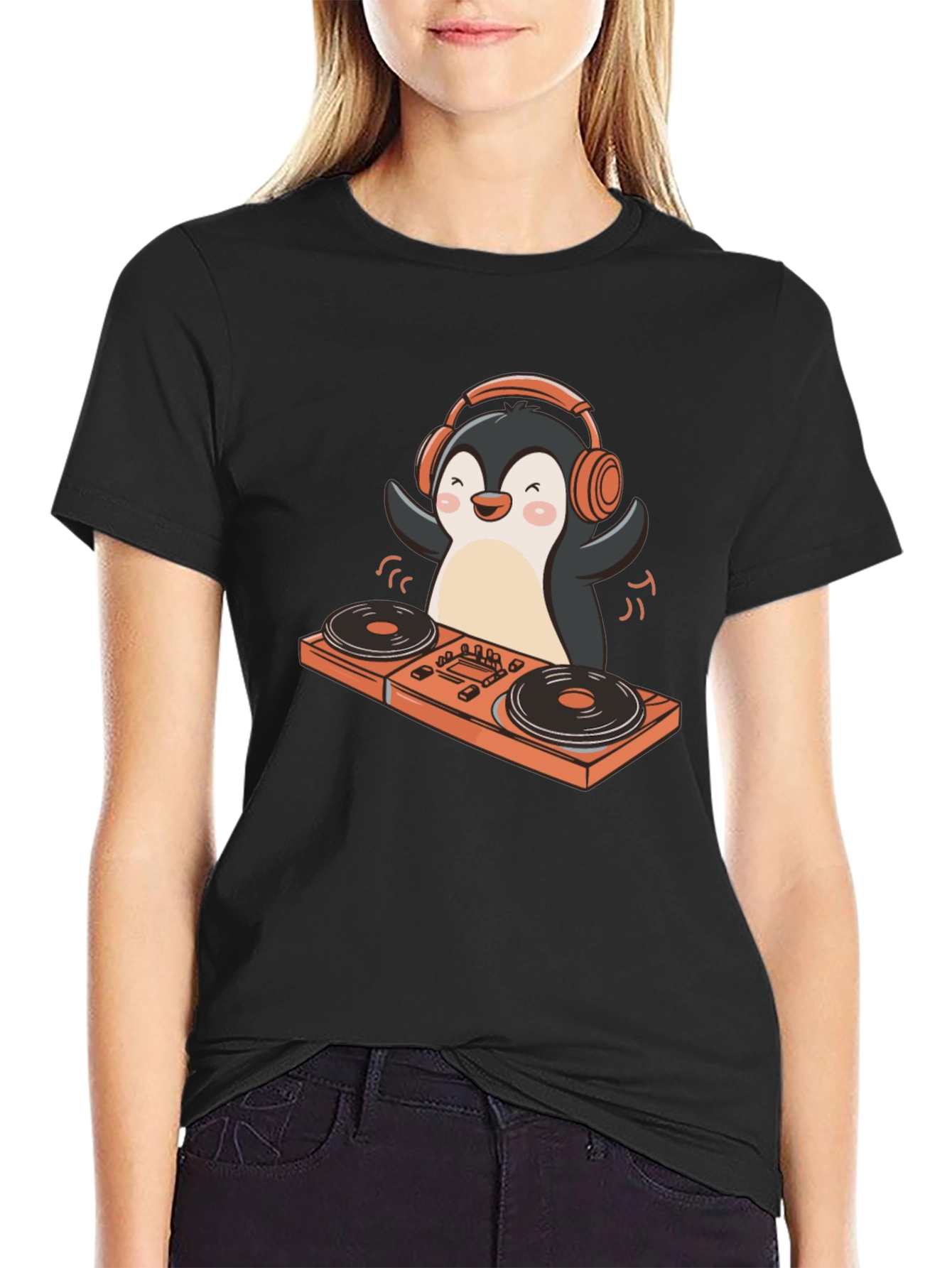 DJ Penguin Graphic T-Shirt - Black