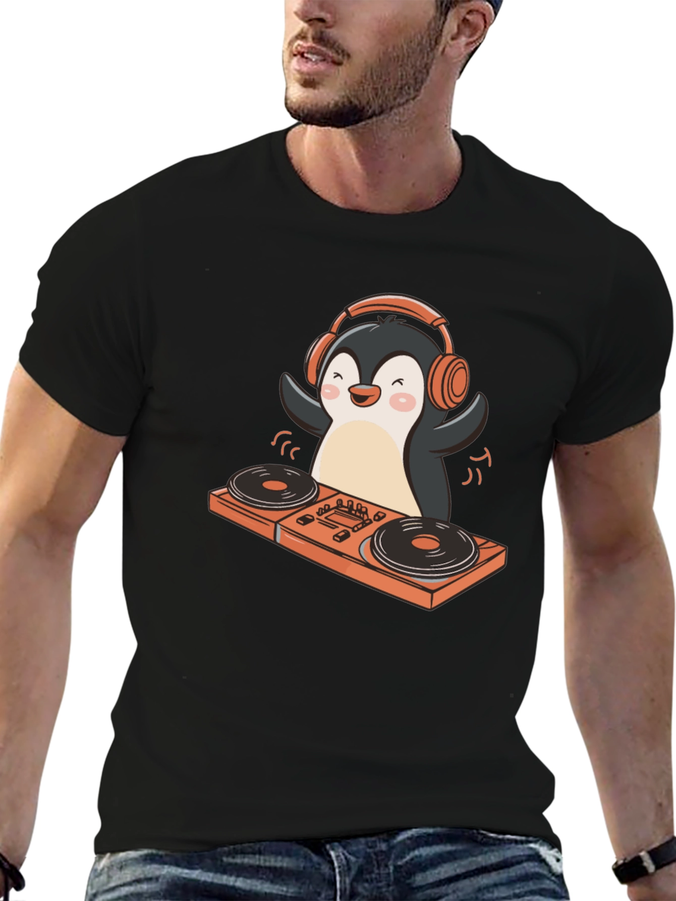 DJ Penguin Graphic T-Shirt - Black