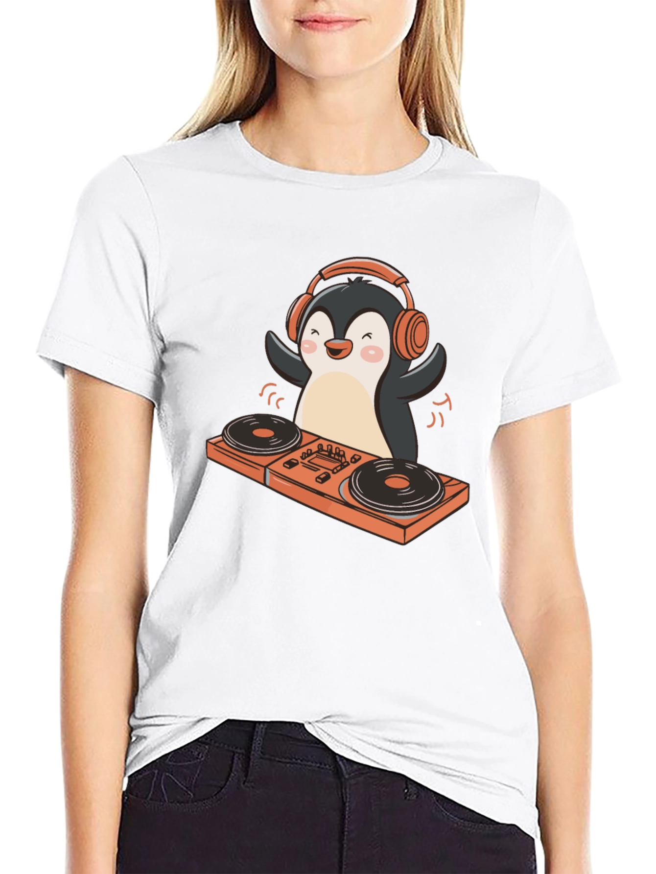 DJ Penguin Graphic T-Shirt - Black