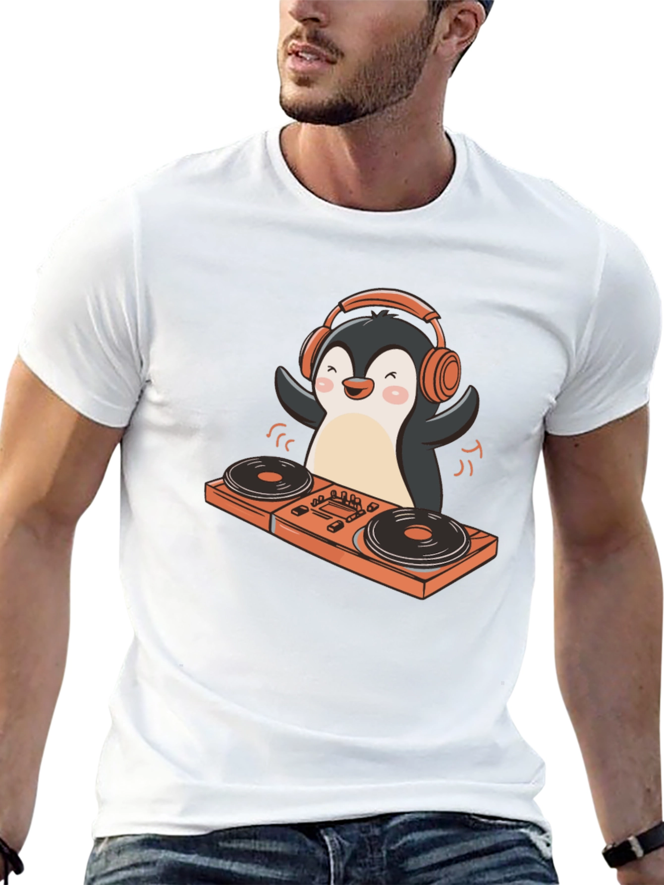 DJ Penguin Graphic T-Shirt - Black