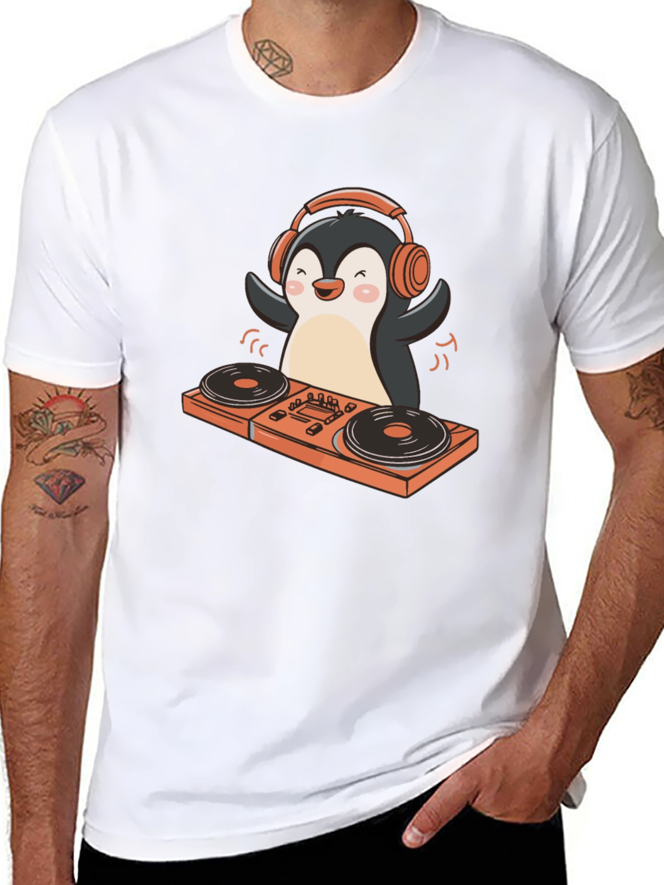 DJ Penguin Graphic T-Shirt - Black