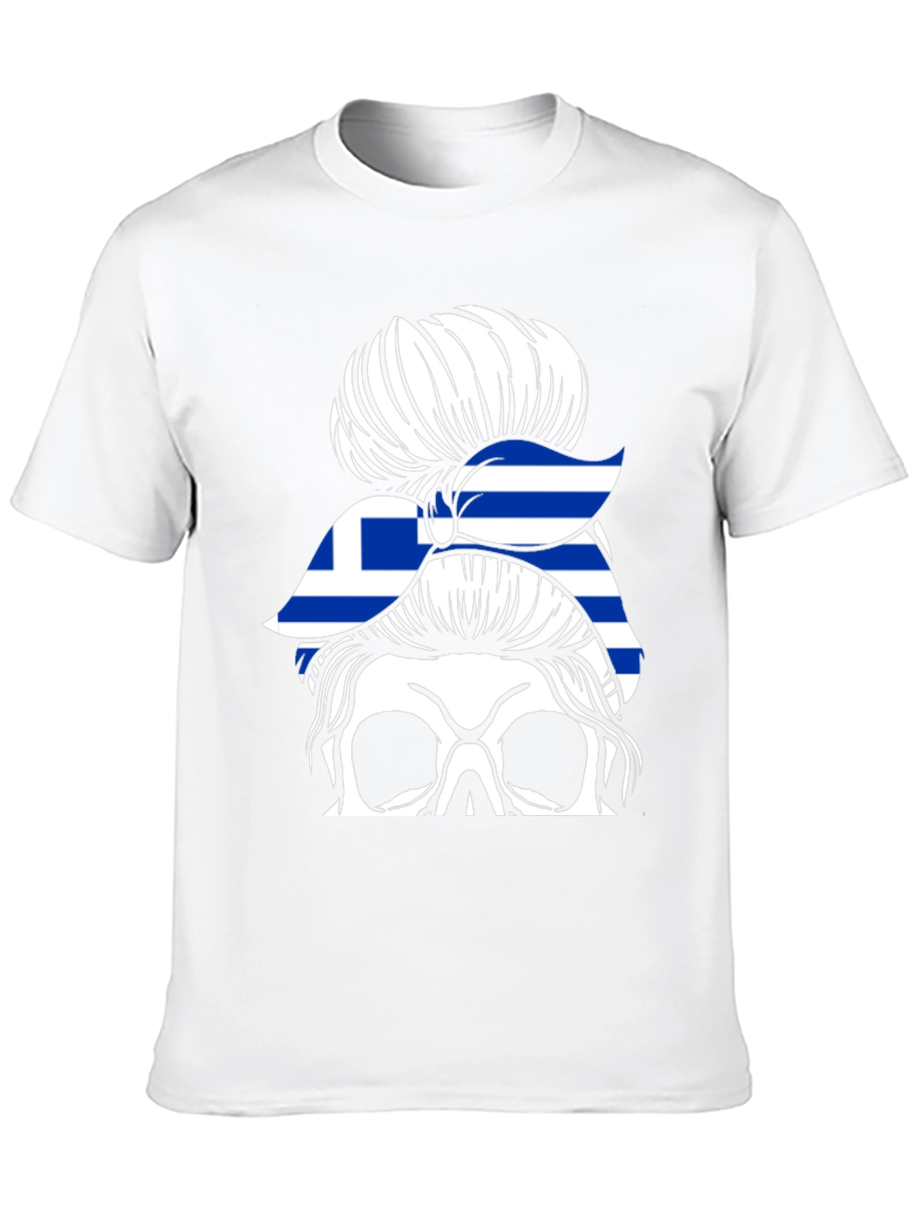 Greek Flag Skull Messy Bun T-Shirt