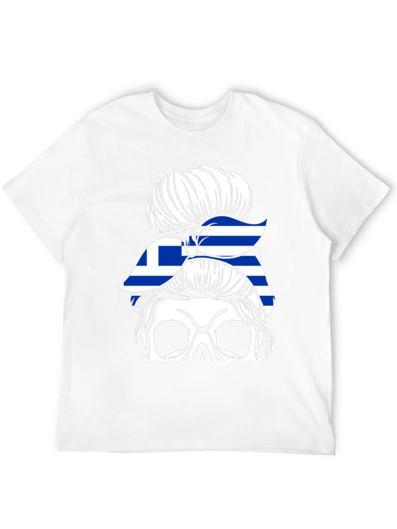 Greek Flag Skull Messy Bun T-Shirt