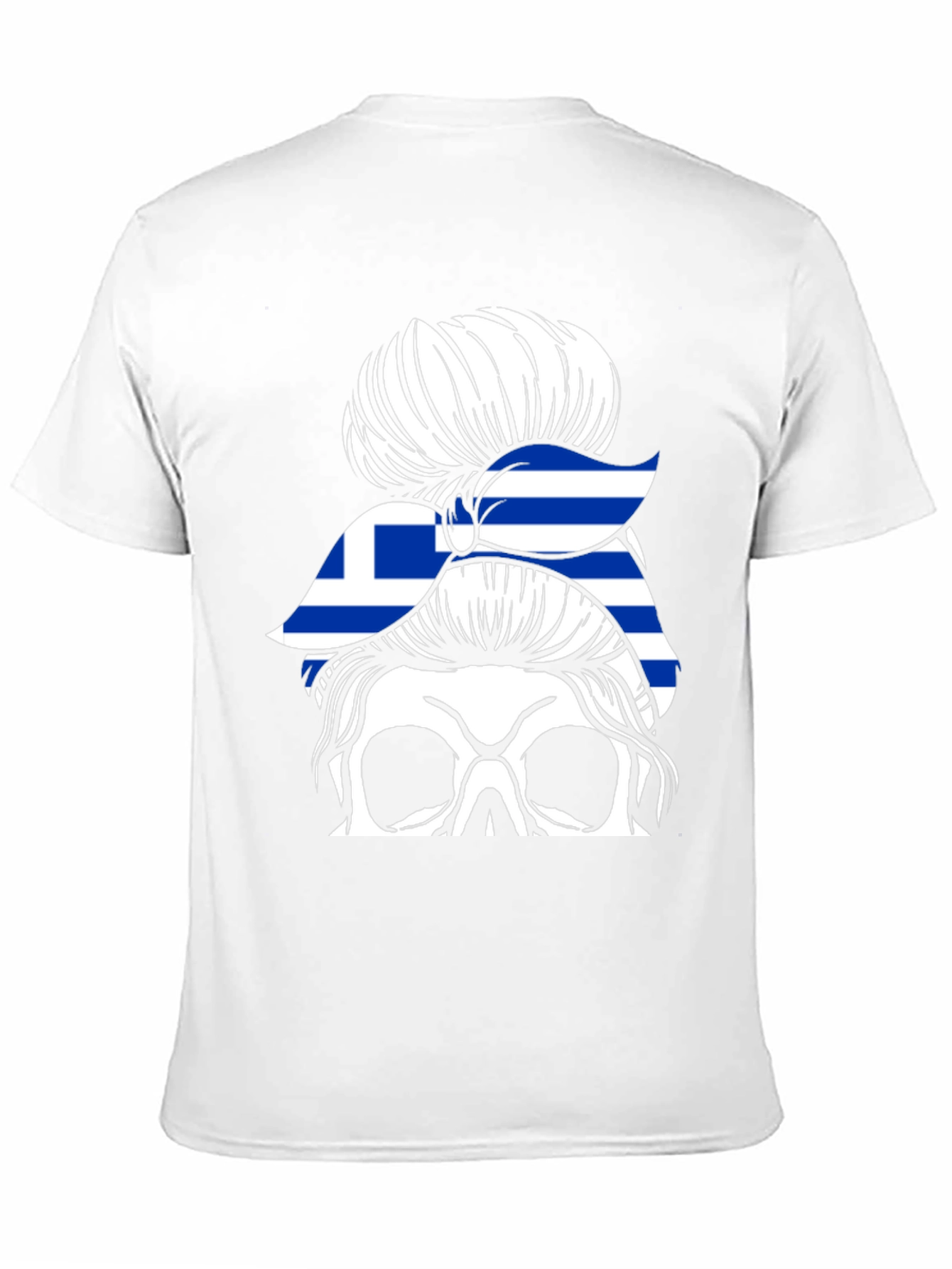 Greek Flag Skull Messy Bun T-Shirt