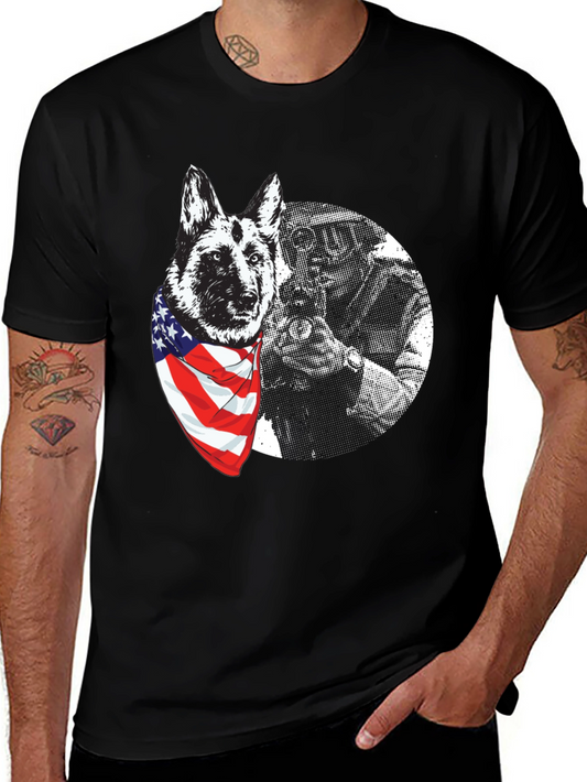 Patriotic Dog Graphic T-Shirt - Mens Black Tee