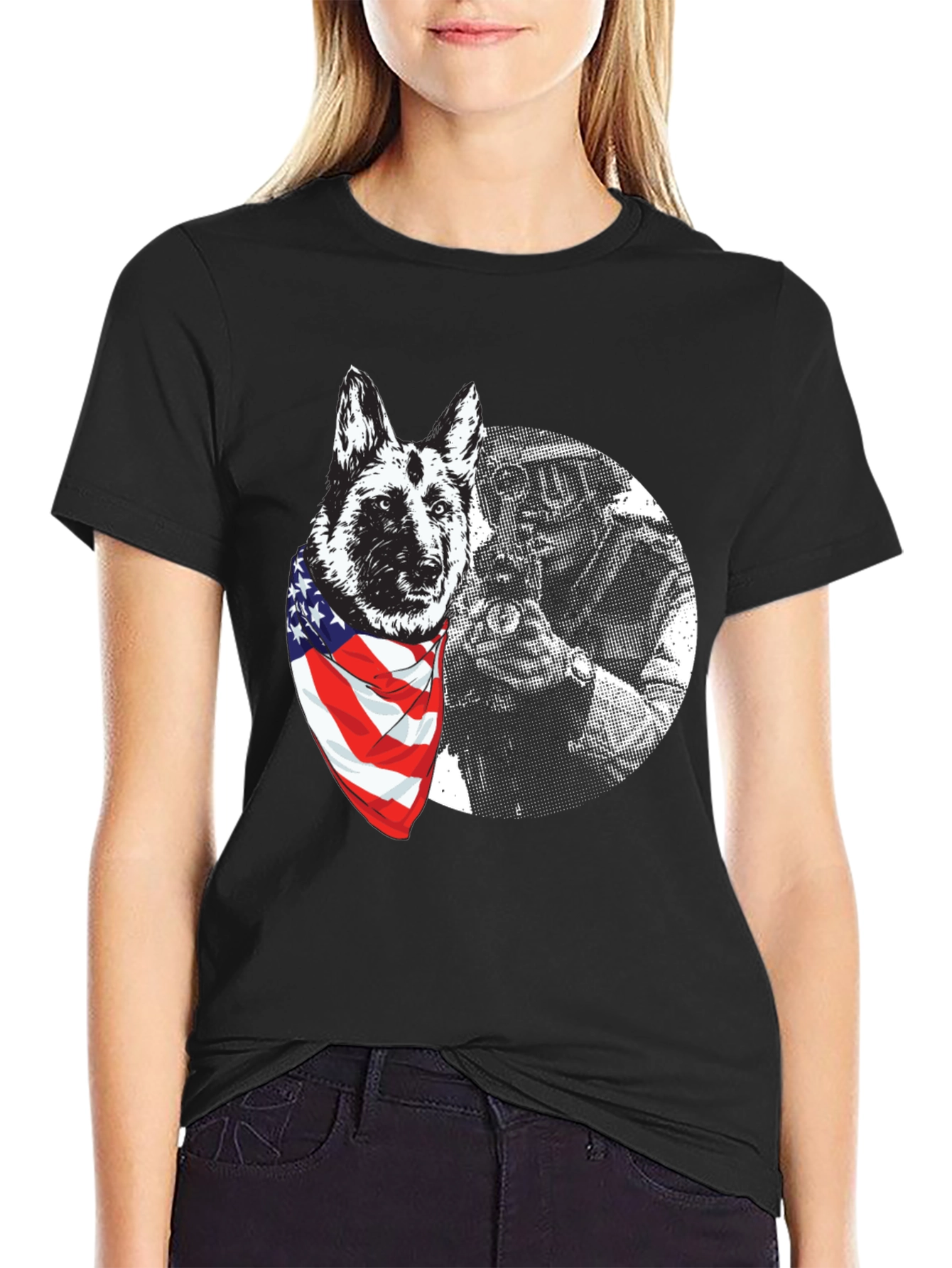 Patriotic Dog Graphic T-Shirt - Mens Black Tee