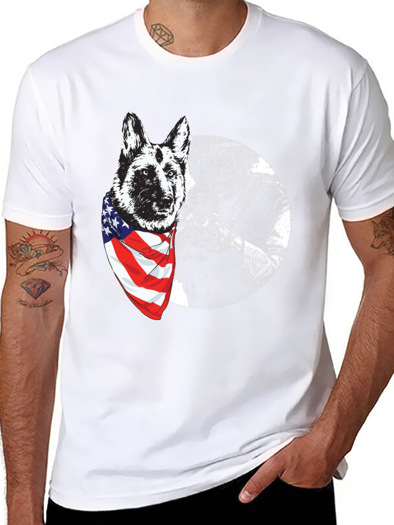 Patriotic Dog Graphic T-Shirt - Mens Black Tee