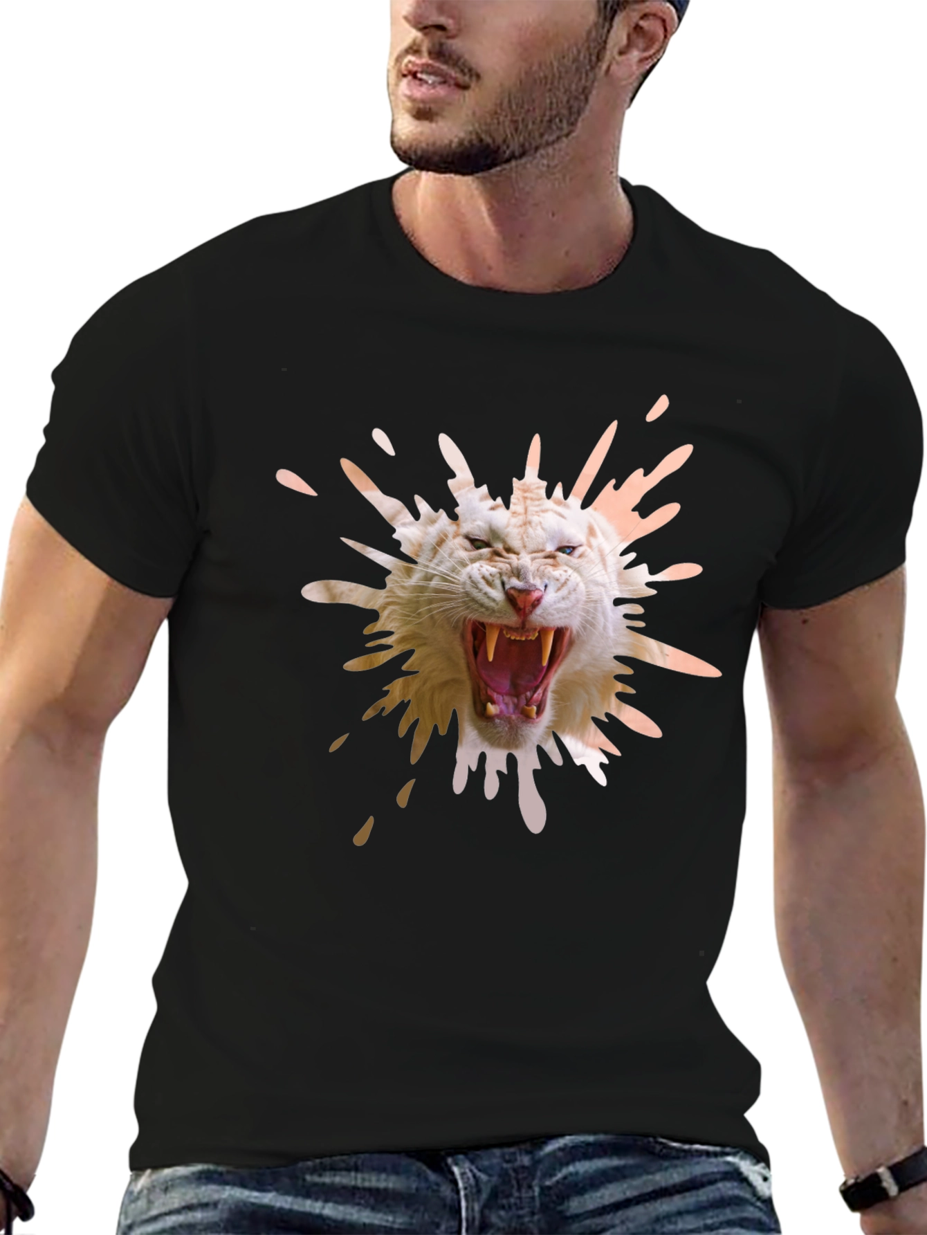 Tiger Splash Graphic Tee - Black Cotton T-Shirt