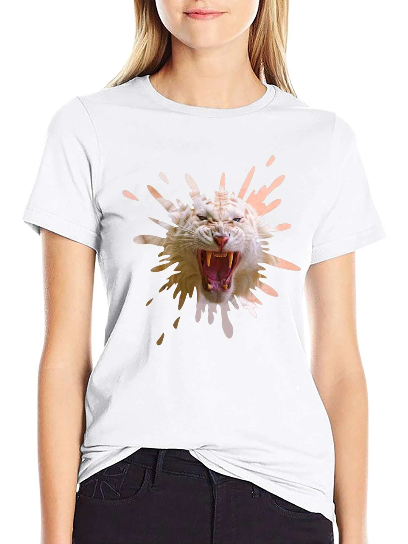 Tiger Splash Graphic Tee - Black Cotton T-Shirt