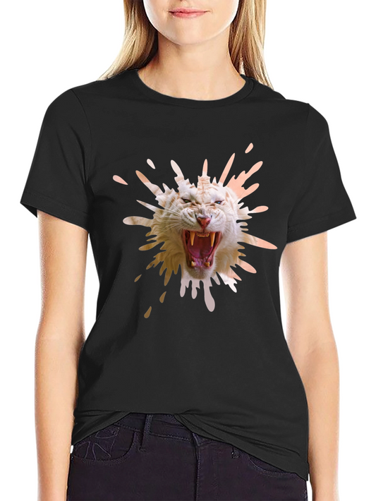 Tiger Splash Graphic Tee - Black Cotton T-Shirt