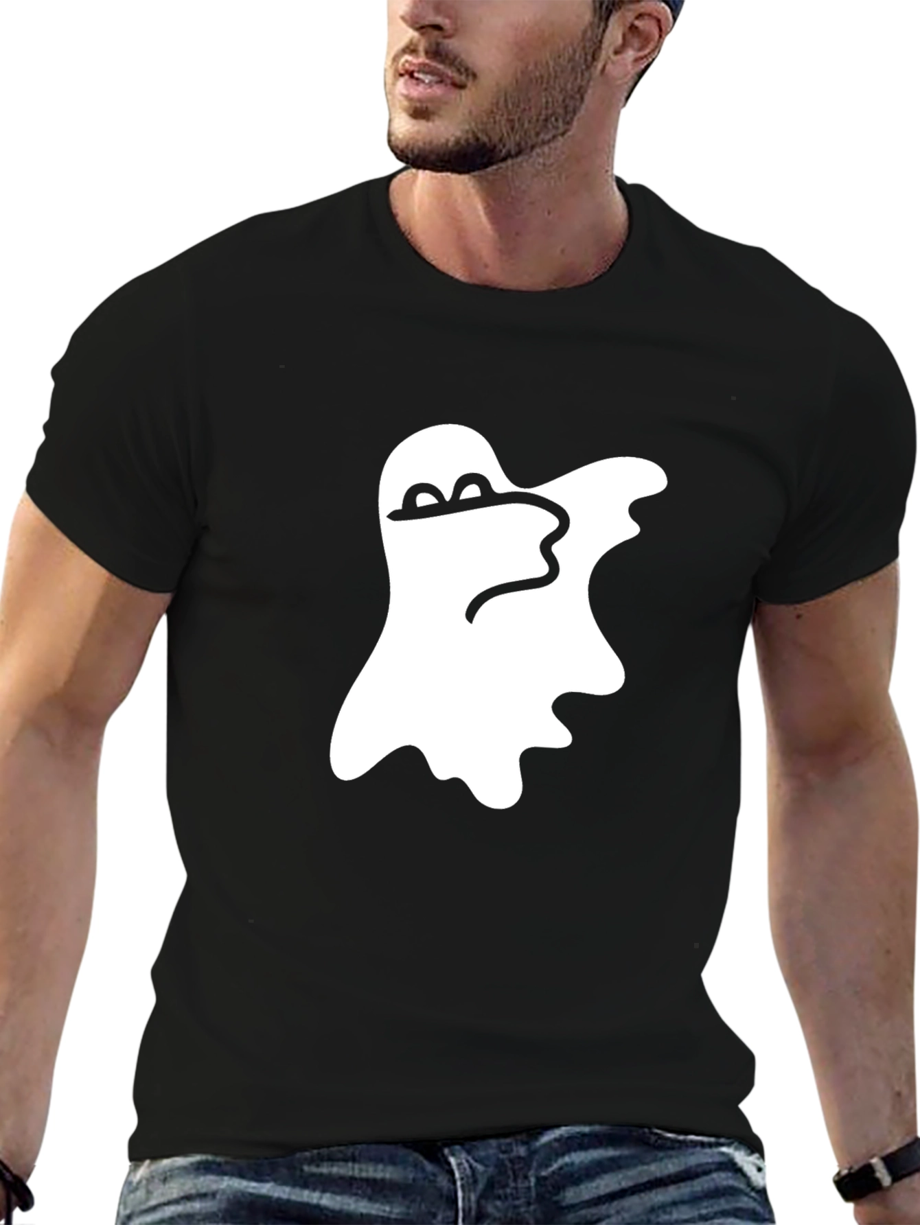 Cool Ghost Graphic Tee - Black Cotton Shirt
