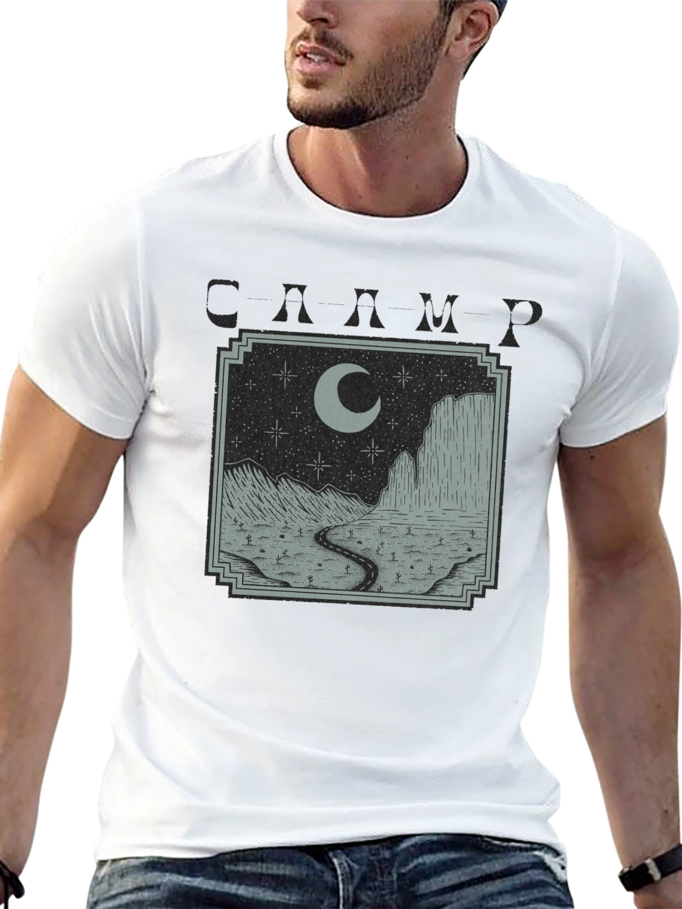 Mens Black Moonlit Desert Graphic T-Shirt