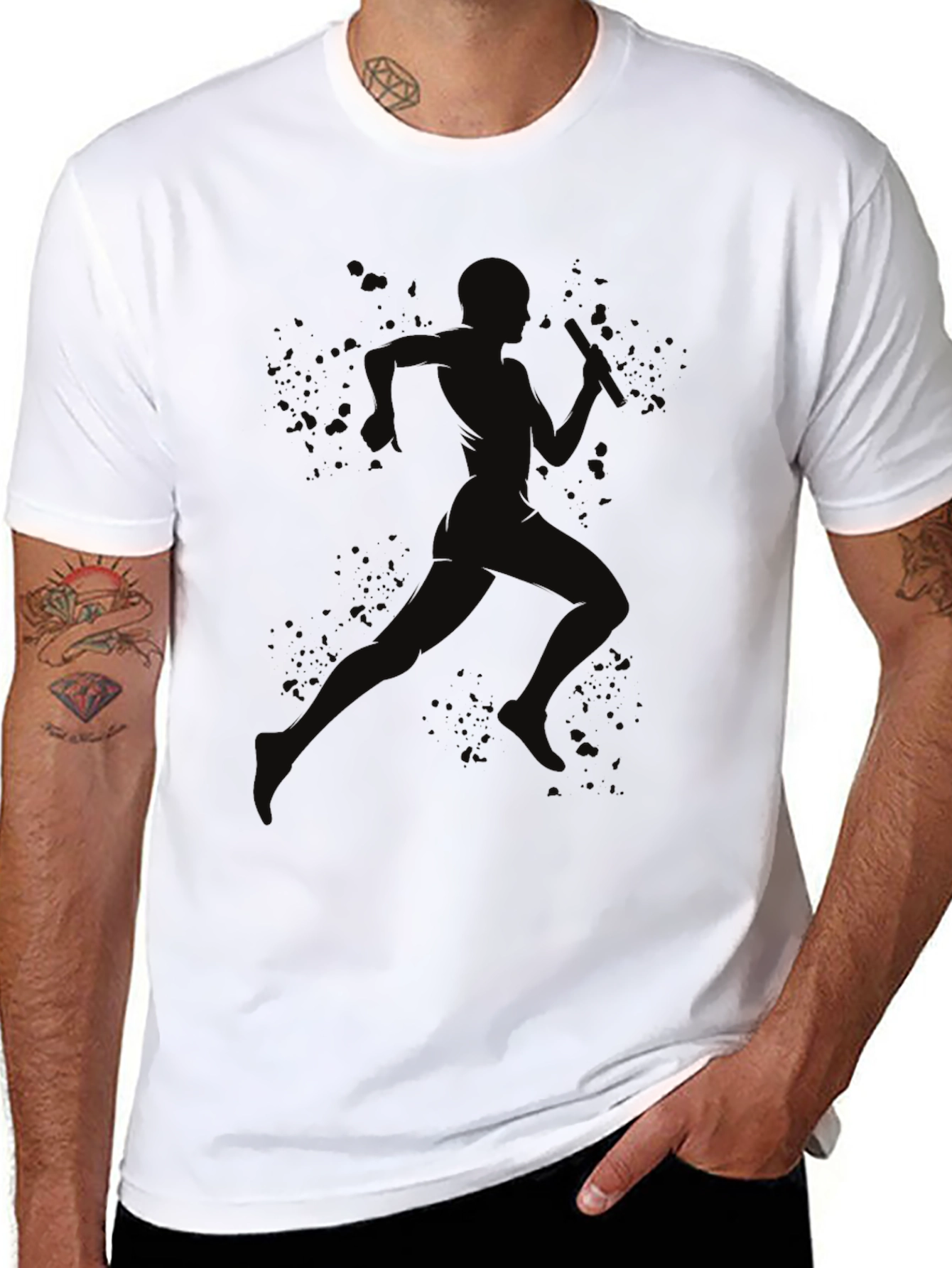 Mens Black Running Silhouette Graphic Tee