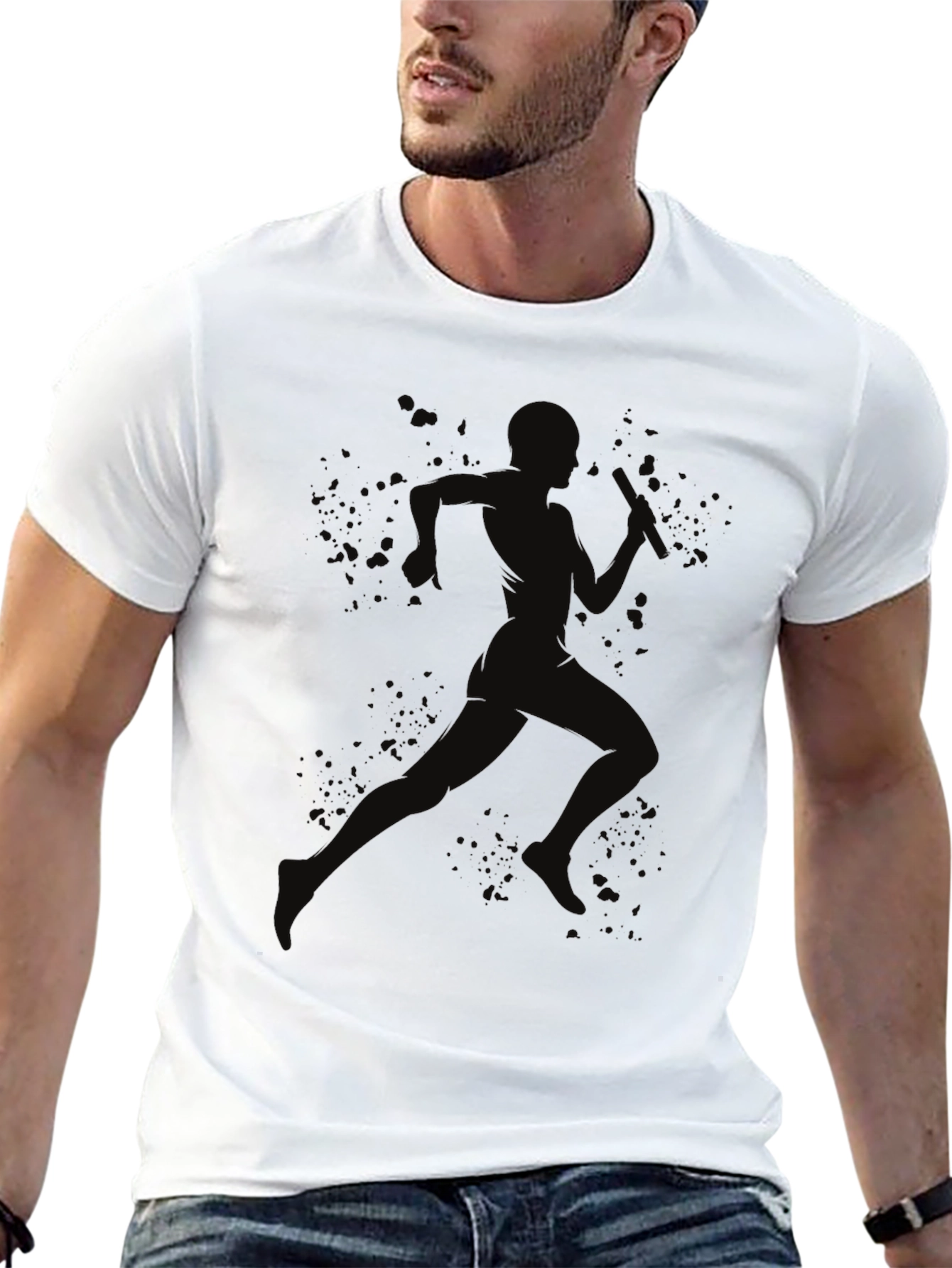 Mens Black Running Silhouette Graphic Tee