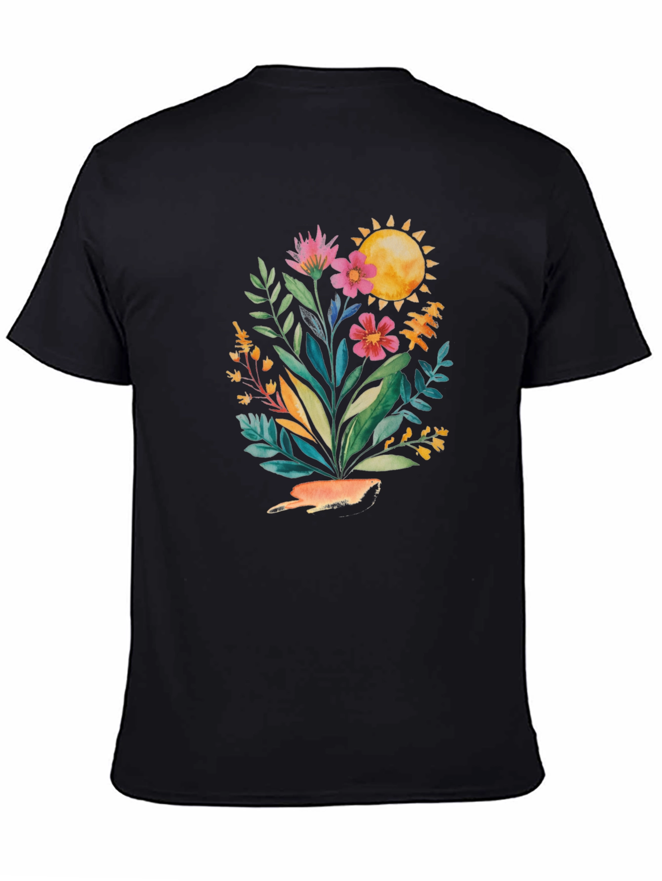 Floral Sun Graphic Tee - Stylish Black T-Shirt