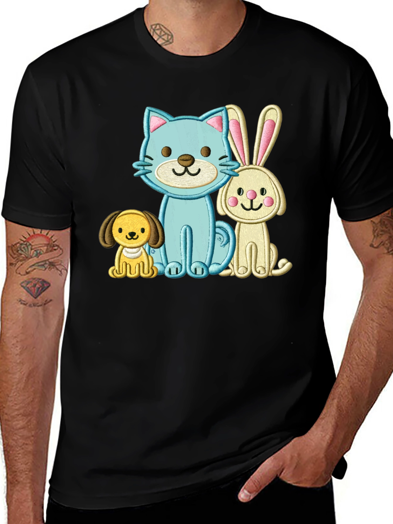 Cute Cartoon Animals Embroidered T-Shirt